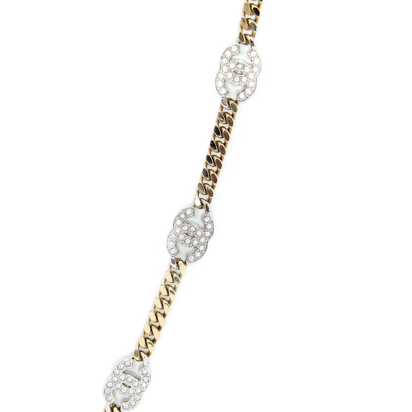 Chanel Crystal CC Logo Waist Chain Belt Light Gold Tone