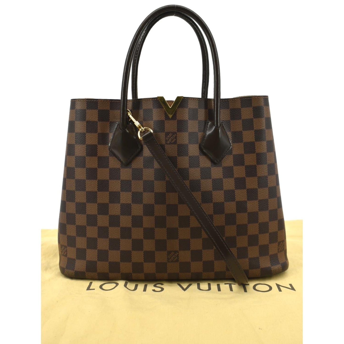 LOUIS VUITTON Kensington Damier Ebene Tote Bag Brown