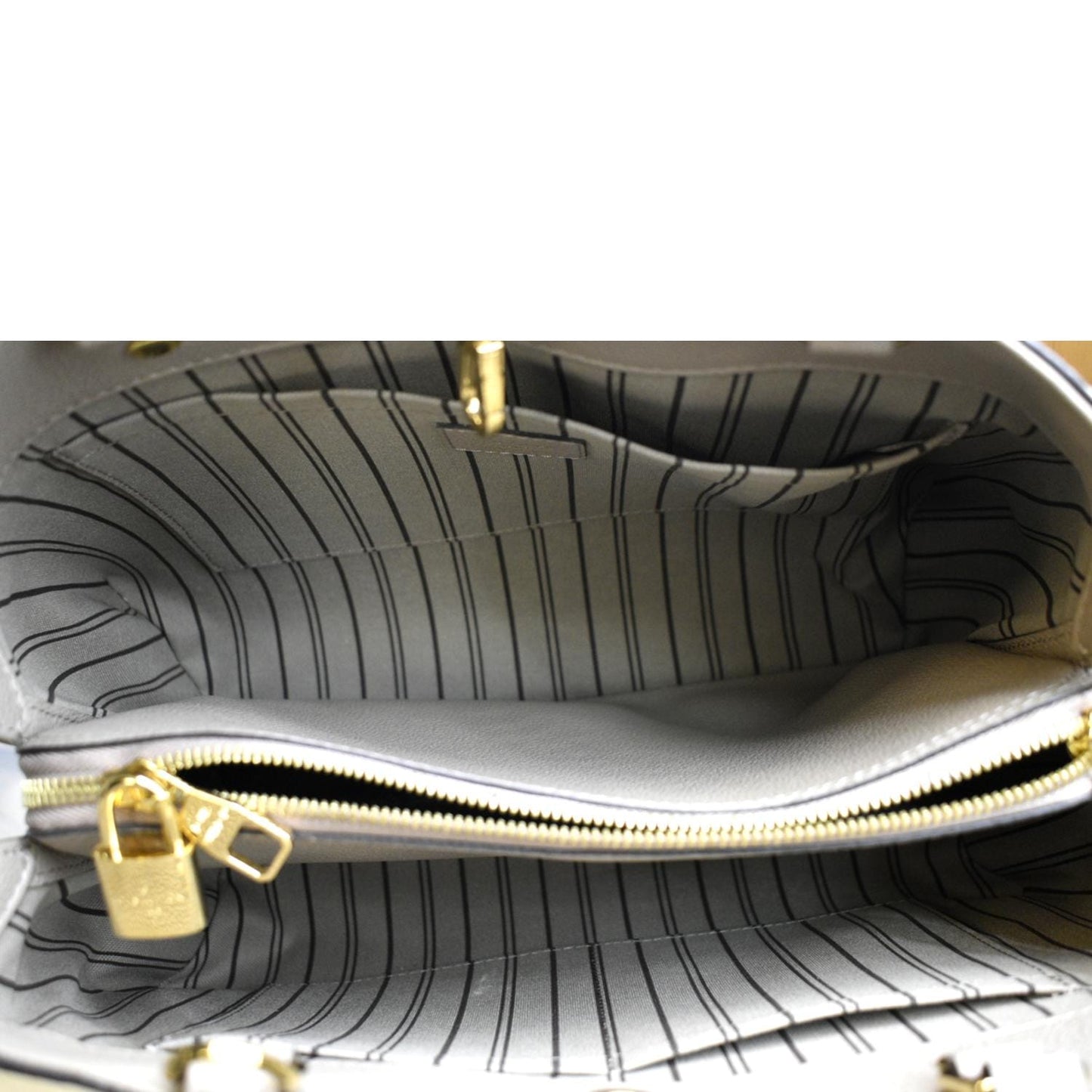 LOUIS VUITTON Montaigne MM Monogram Empreinte Shoulder Bag Tourterelle