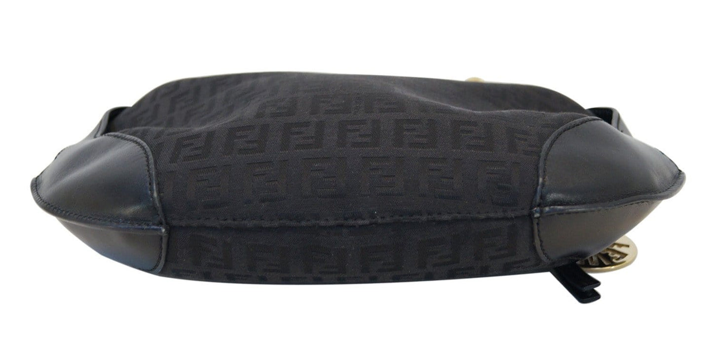 Fendi Zucchino Canvas Black Hobo Shoulder Bag
