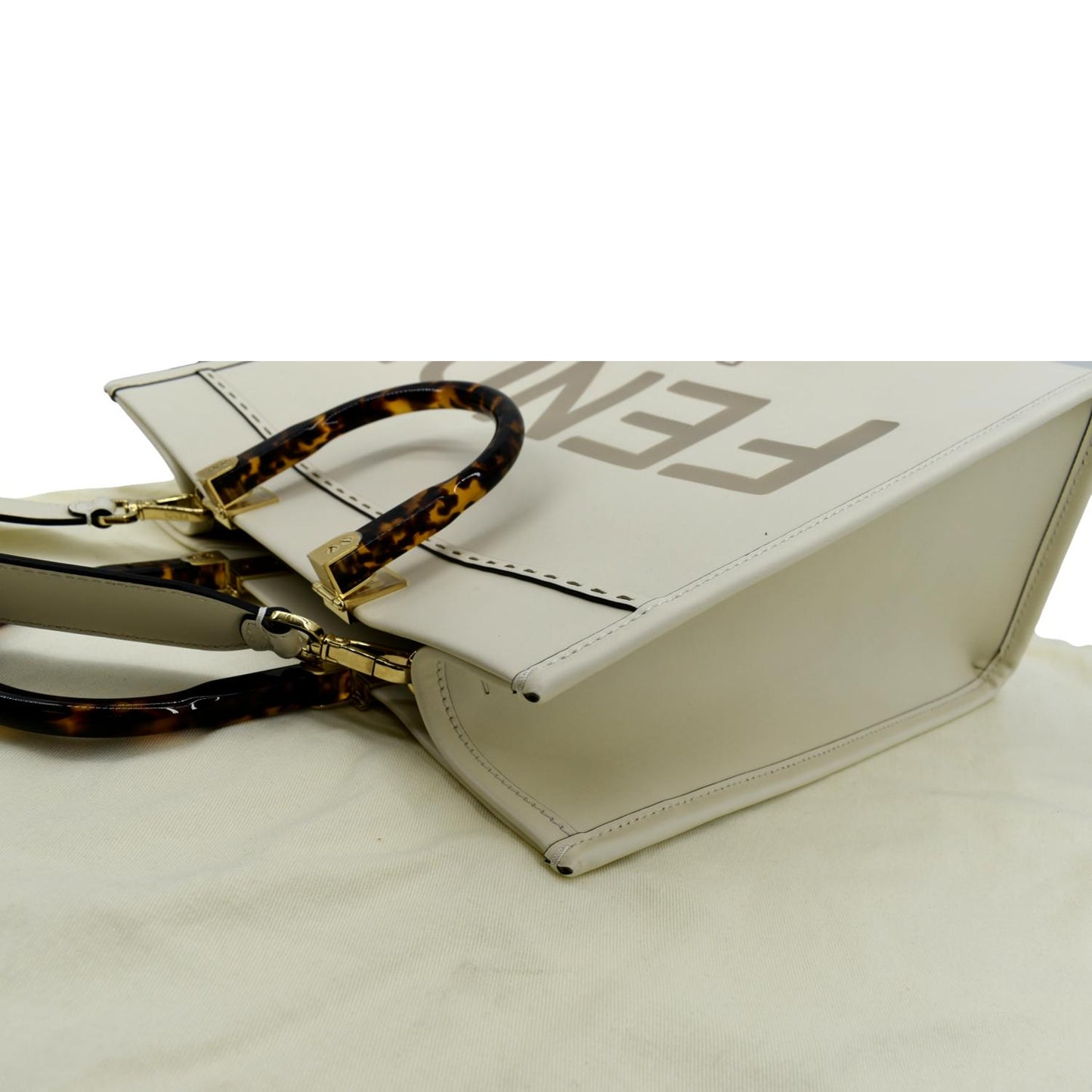FENDI Sunshine Plexiglass Leather Shoulder Tote Bag White