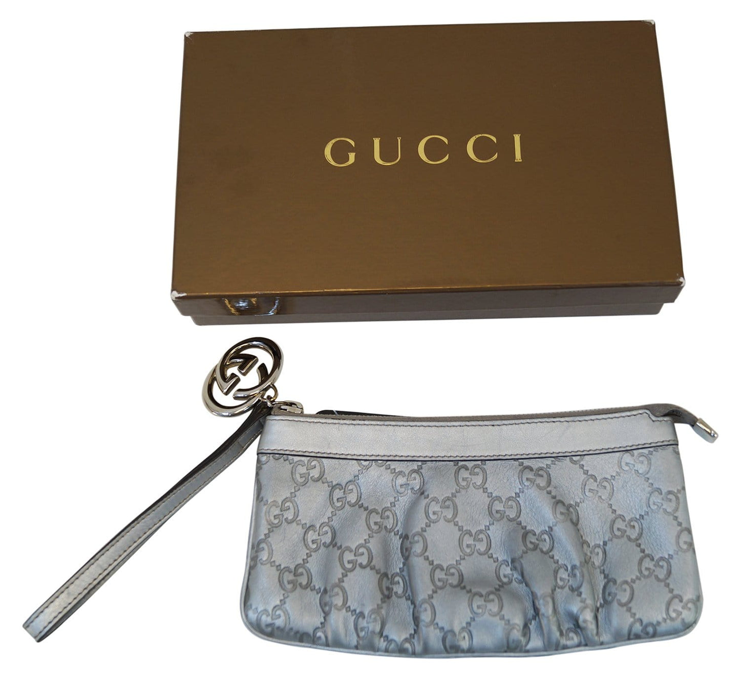GUCCI Guccissima Interlocking G Wristlet Silver