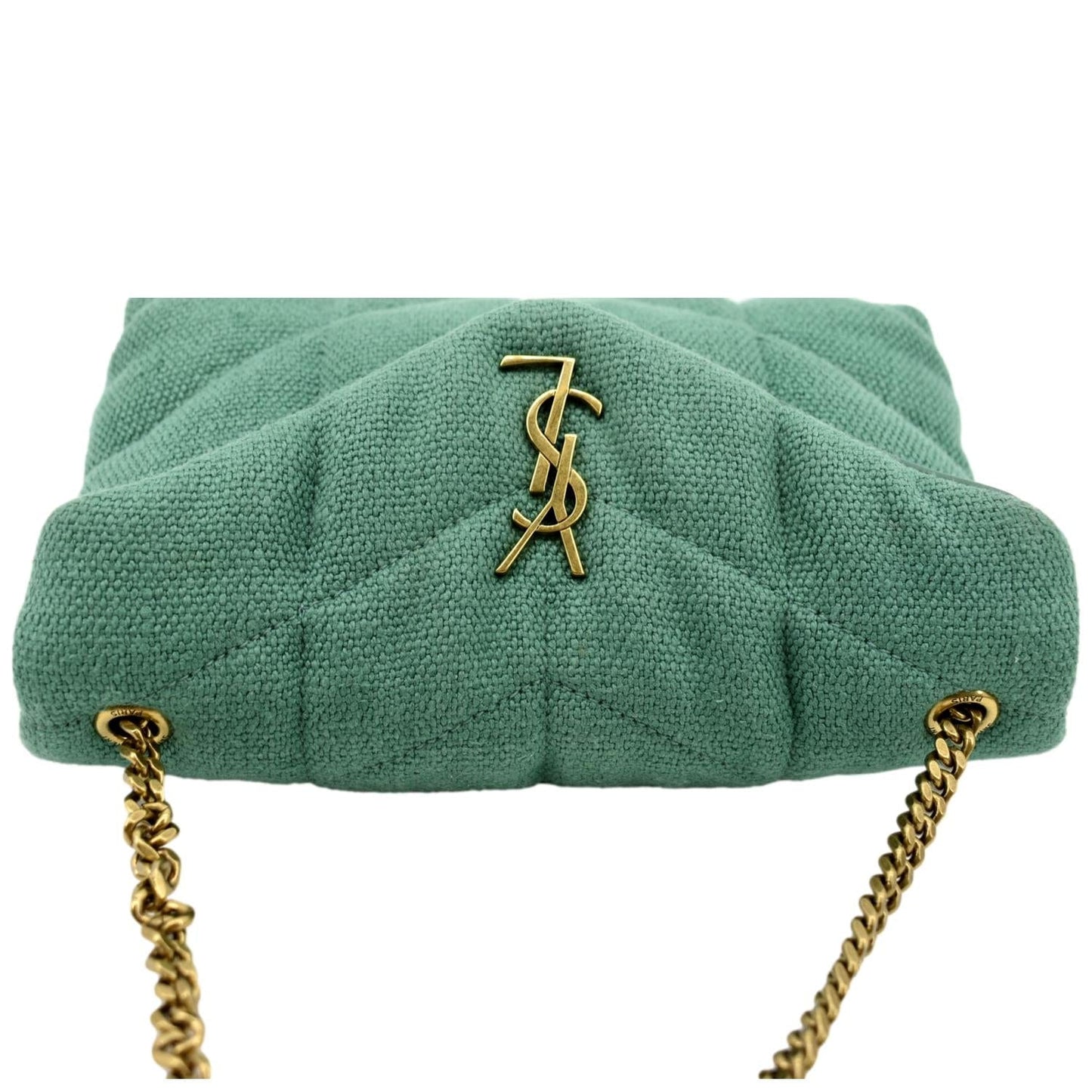 YVES SAINT LAURENT Loulou Puffer Mini Quilted Canvas Crossbody Bag Light Green