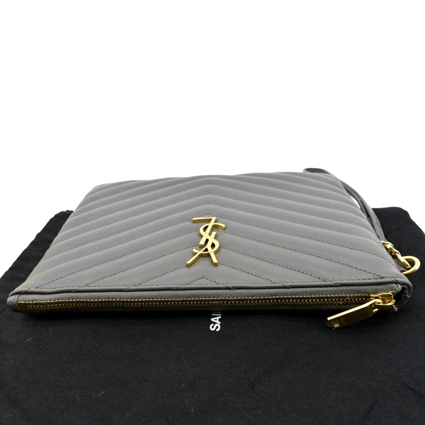 YVES SAINT LAURENT Monogram Leather Pouch Grey