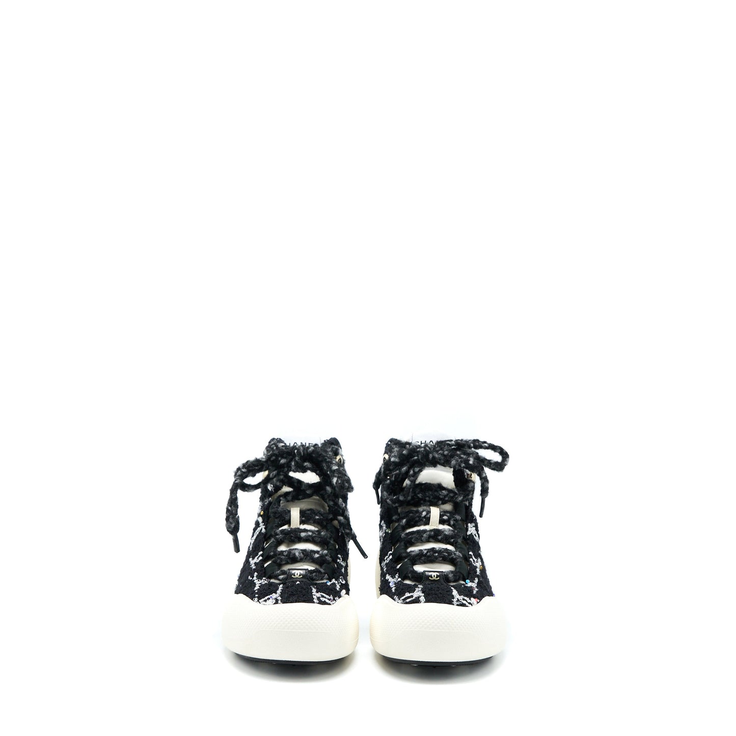 Chanel Size 36.5 Winter Sneakers Fabric Black/White