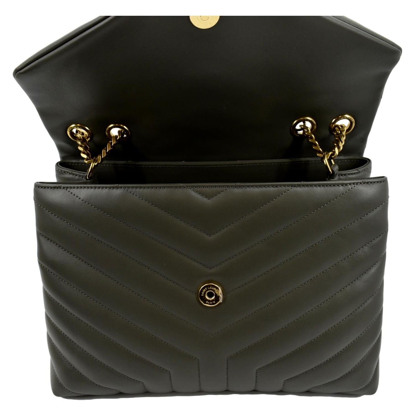 YVES SAINT LAURENT Medium Loulou Matelasse Leather Chain Shoulder Bag Neutral Grey