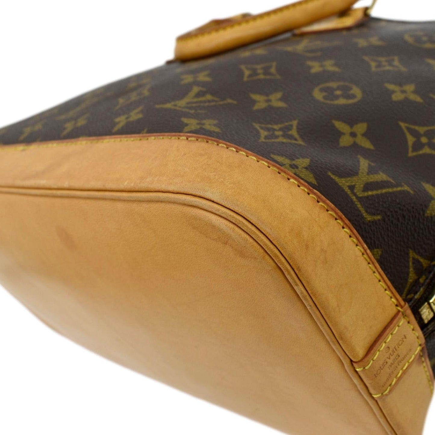 LOUIS VUITTON Alma Monogram Canvas Satchel Crossbody Bag Brown
