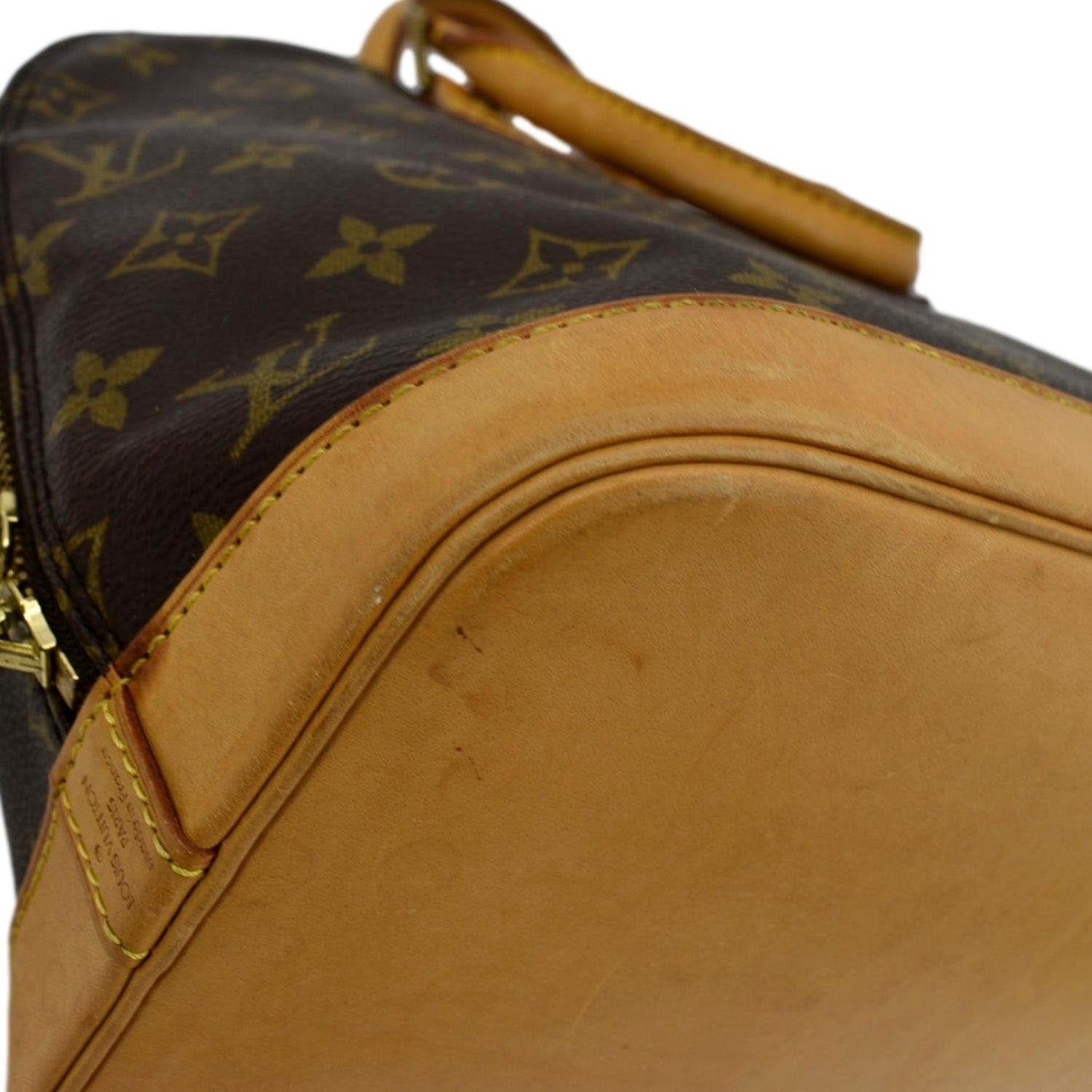 LOUIS VUITTON Alma Monogram Canvas Satchel Crossbody Bag Brown