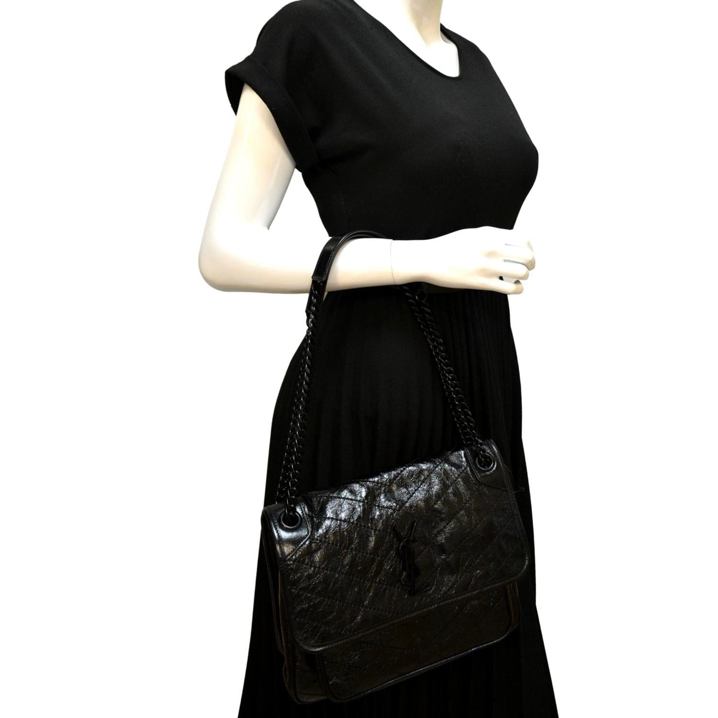 YVES SAINT LAURENT Niki Medium Leather Shoulder Bag Black