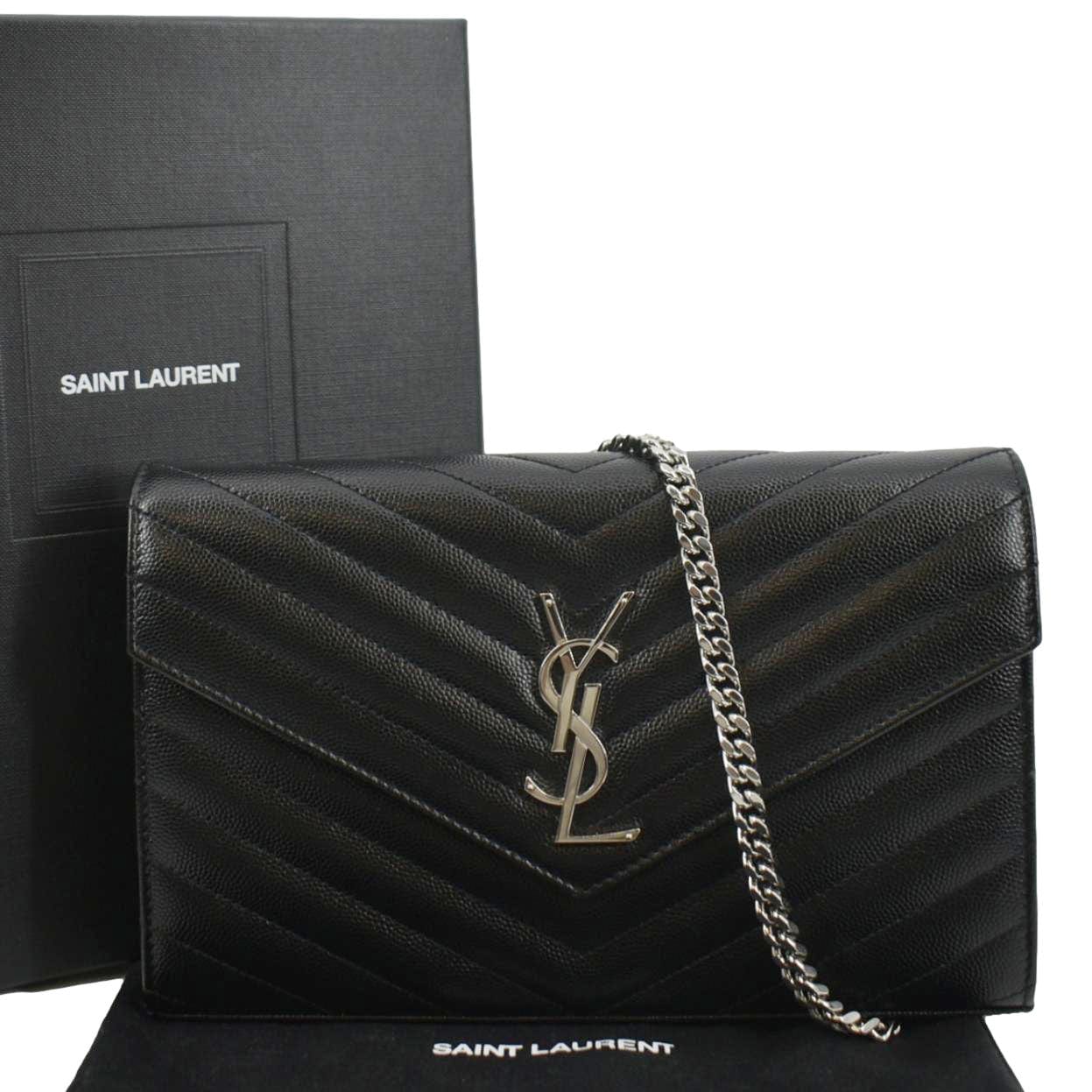 YVES SAINT LAURENT Cassandre Chain Wallet Leather Crossbody Bag Black