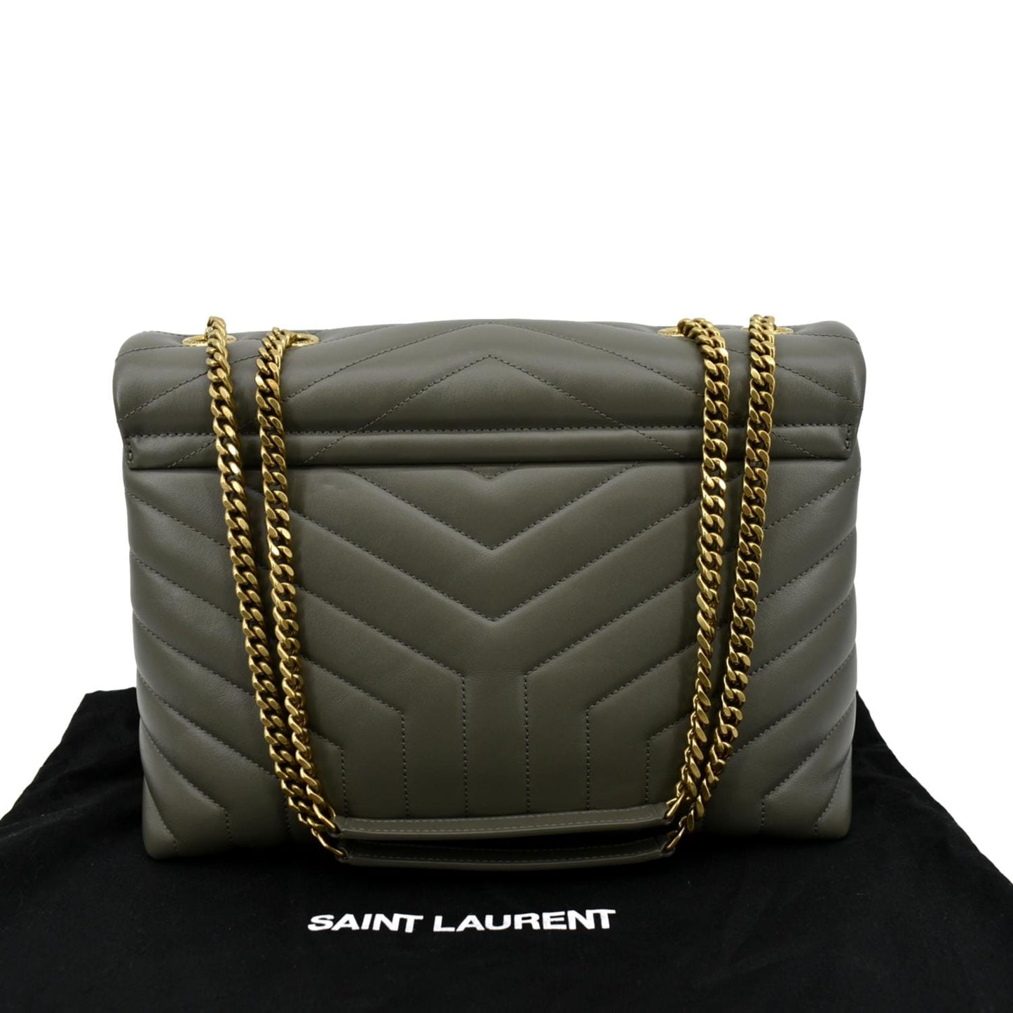 YVES SAINT LAURENT Medium Loulou Matelasse Leather Chain Shoulder Bag Neutral Grey