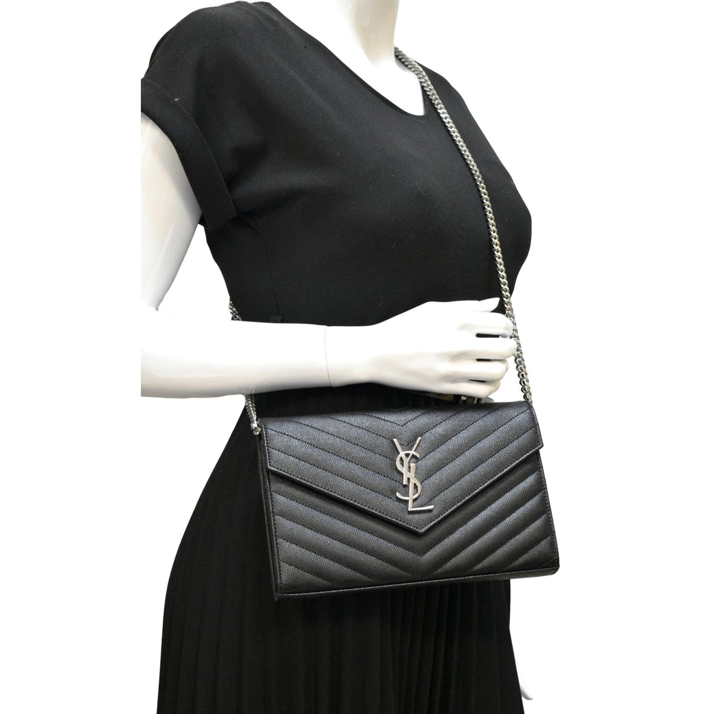 YVES SAINT LAURENT Wallet on Chain Leather Shoulder Bag Black