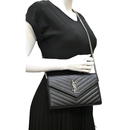 YVES SAINT LAURENT Wallet on Chain Leather Shoulder Bag Black