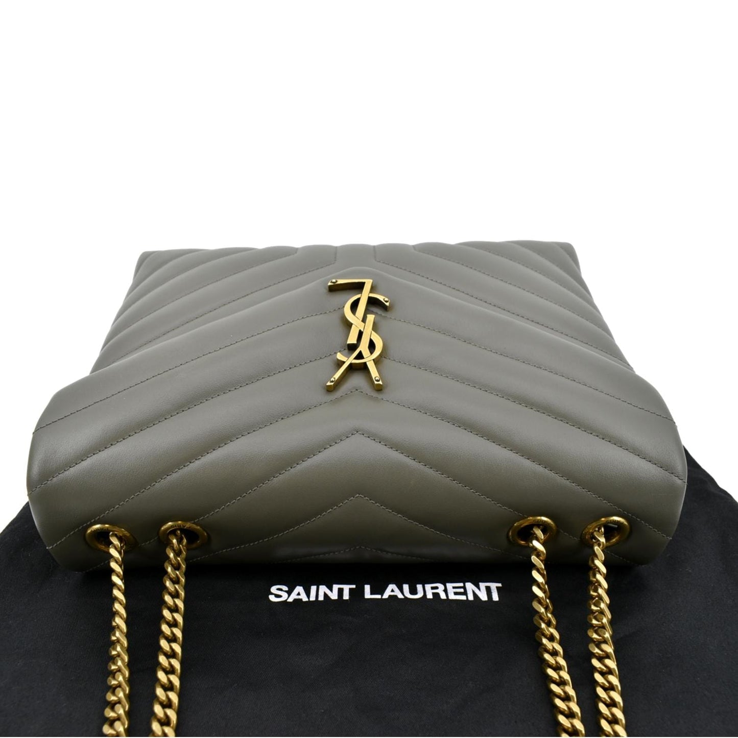 YVES SAINT LAURENT Medium Loulou Matelasse Leather Chain Shoulder Bag Neutral Grey