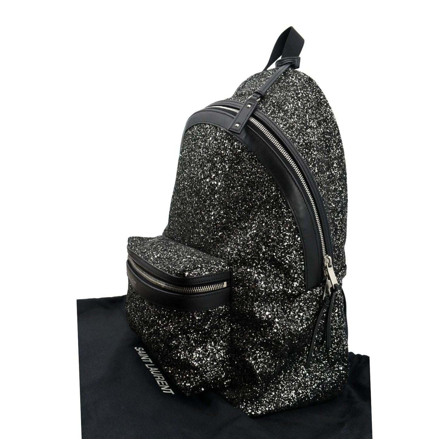 YVES SAINT LAURENT City Glitter Canvas Backpack Bag Black
