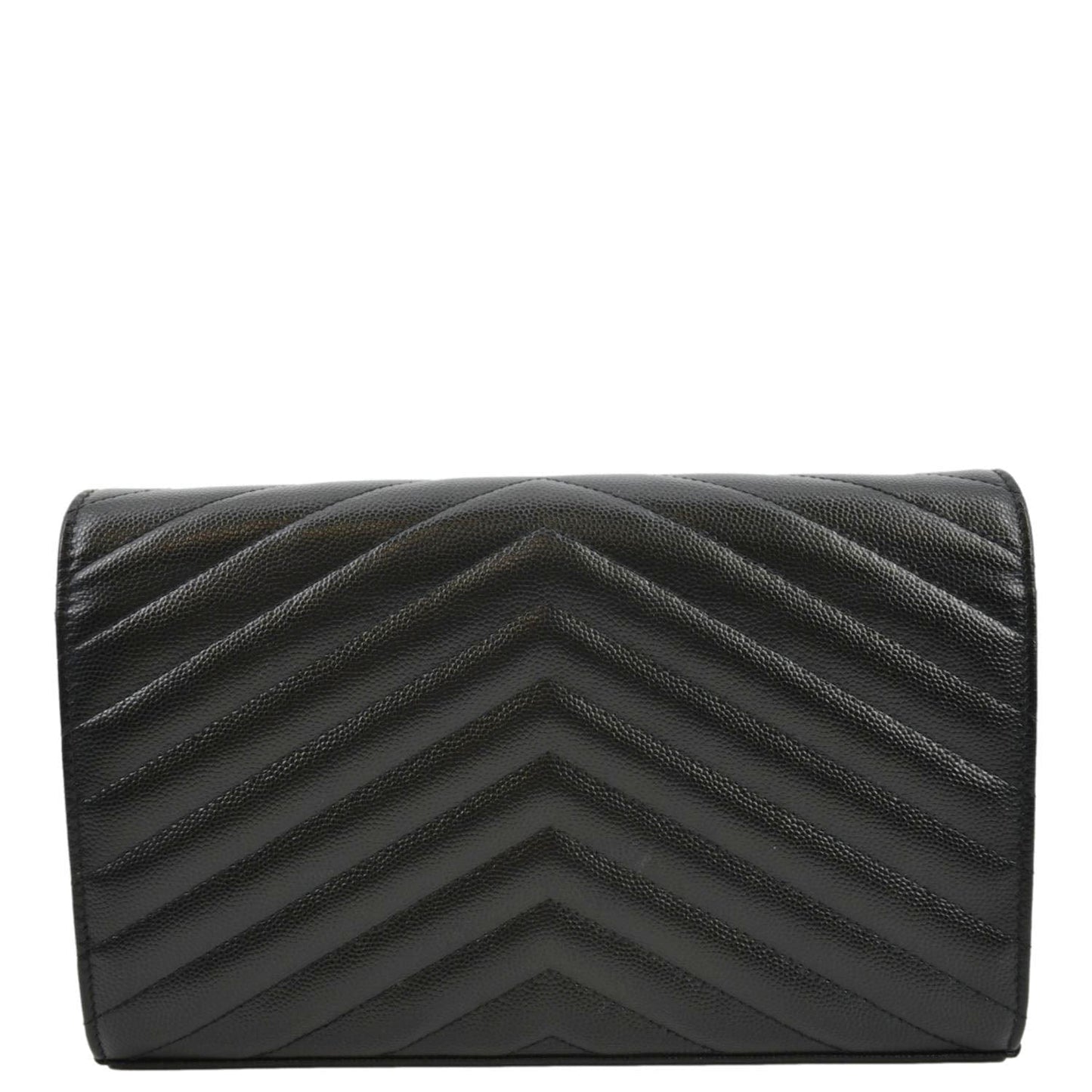 YVES SAINT LAURENT Cassandre Chain Wallet Leather Crossbody Bag Black