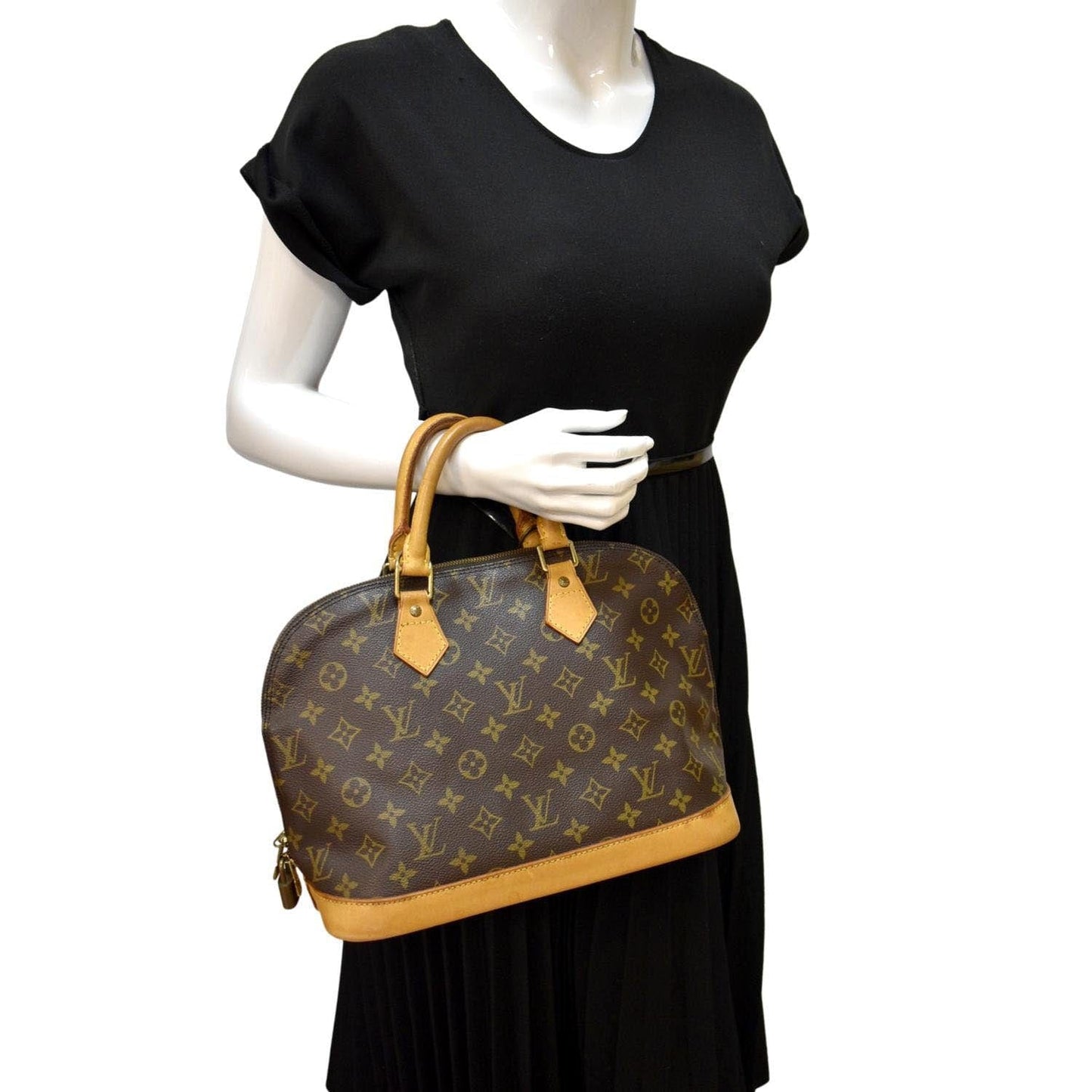 LOUIS VUITTON Alma Monogram Canvas Satchel Crossbody Bag Brown