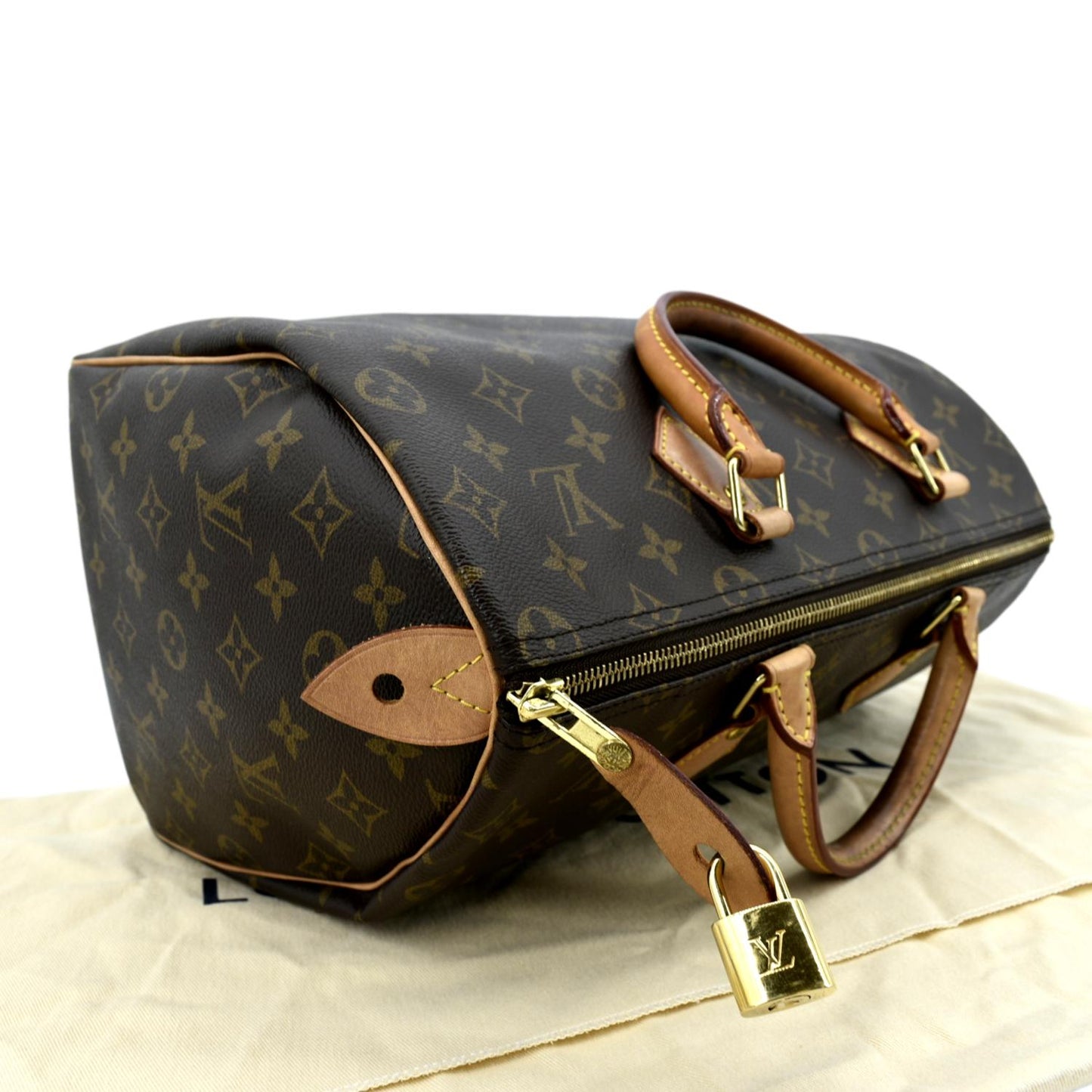 LOUIS VUITTON Speedy 35 Monogram Canvas Satchel Bag Brown