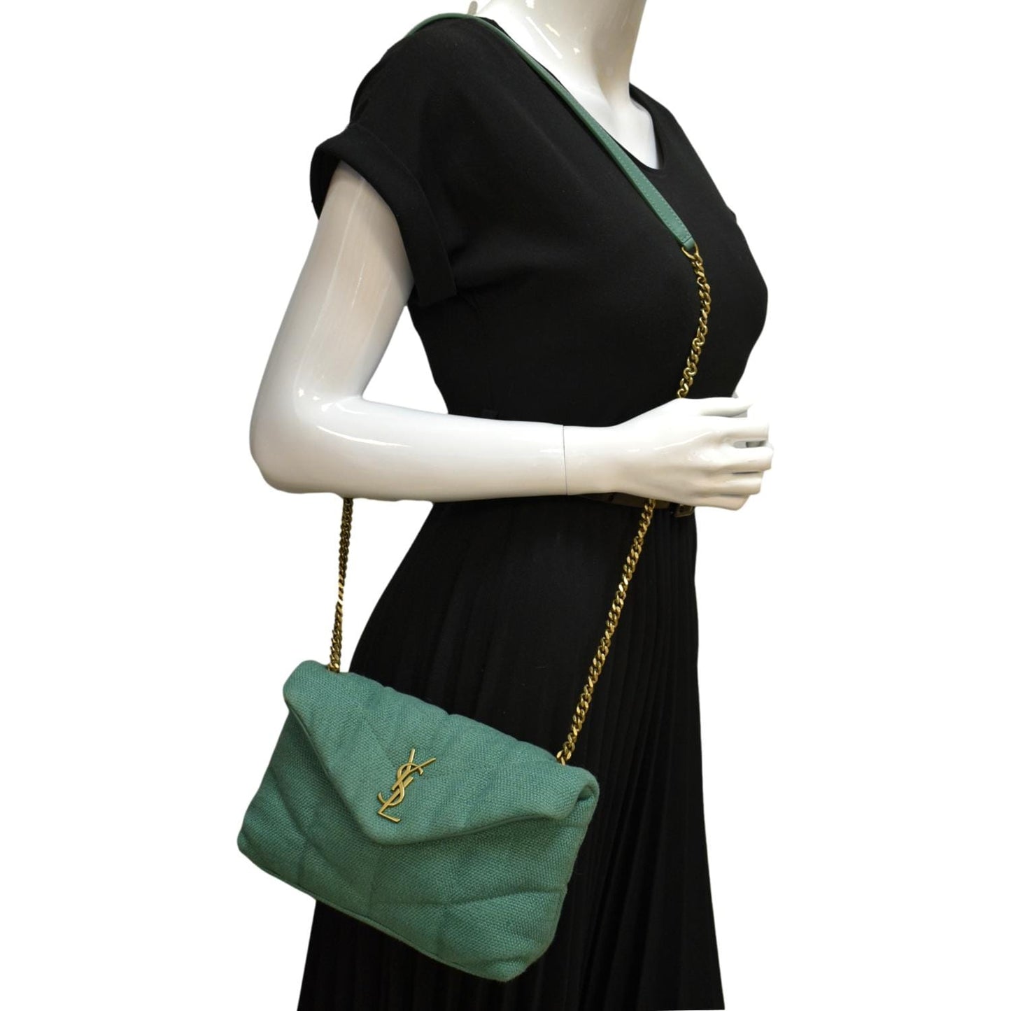 YVES SAINT LAURENT Loulou Puffer Mini Quilted Canvas Crossbody Bag Light Green