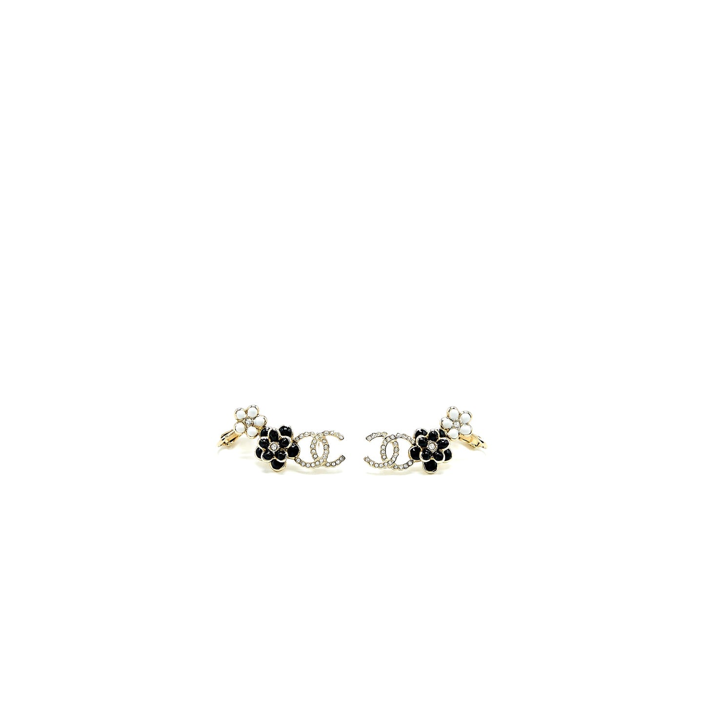 Chanel CC And Camellia Earrings Light Gold Tone