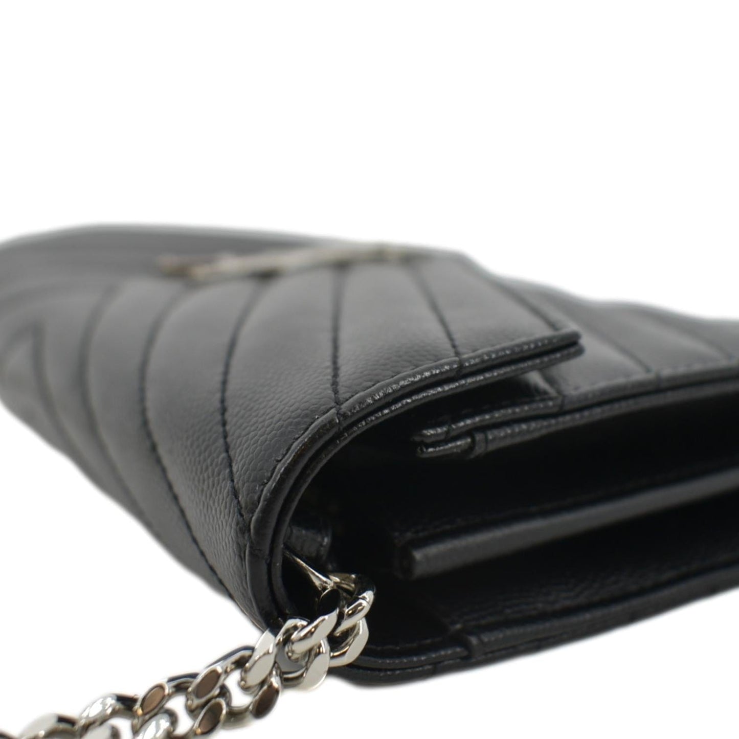 YVES SAINT LAURENT Cassandre Chain Wallet Leather Crossbody Bag Black