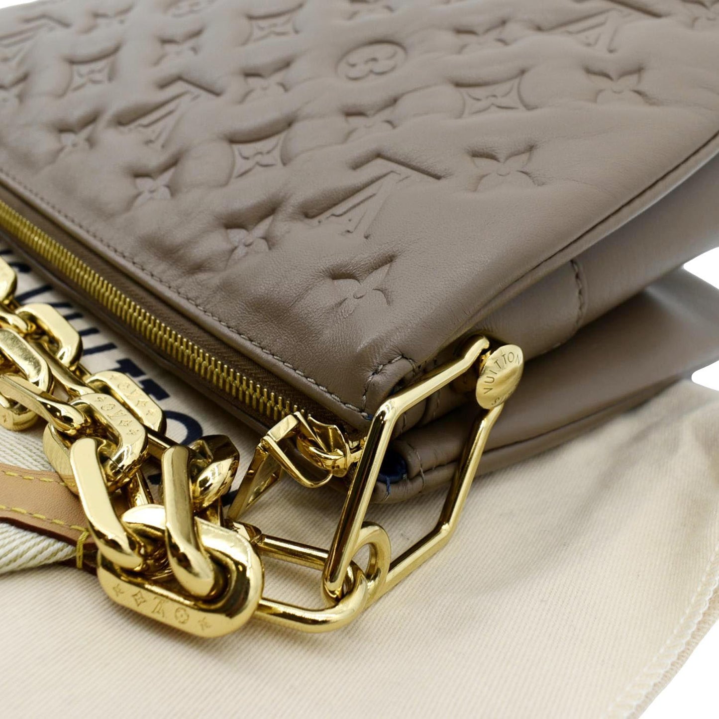 LOUIS VUITTON Coussin MM Monogram Embossed Shoulder Bag Taupe