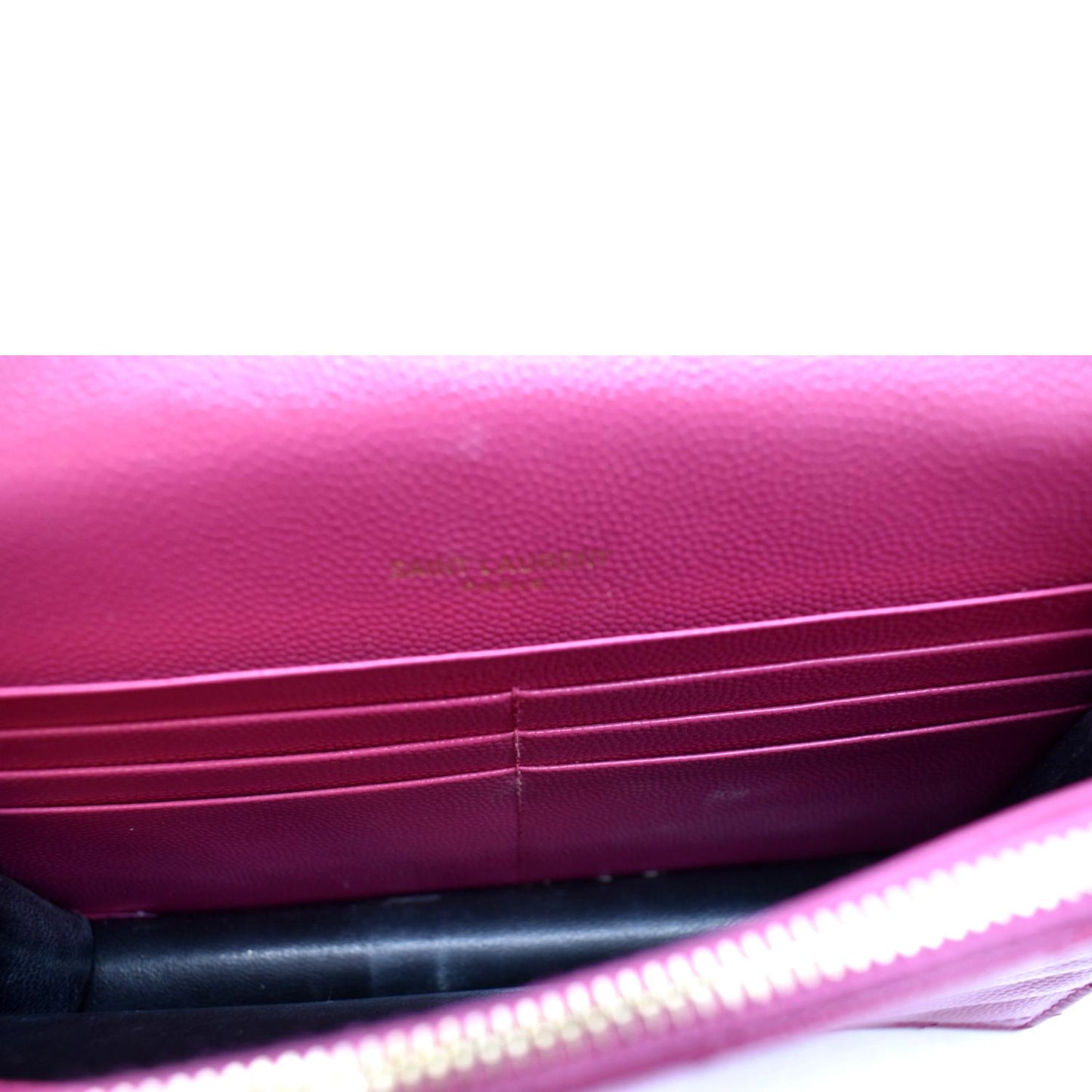 YVES SAINT LAURENT Cassandre Grain De Poudre Embossed Chain Envelope Bag Fuchsia
