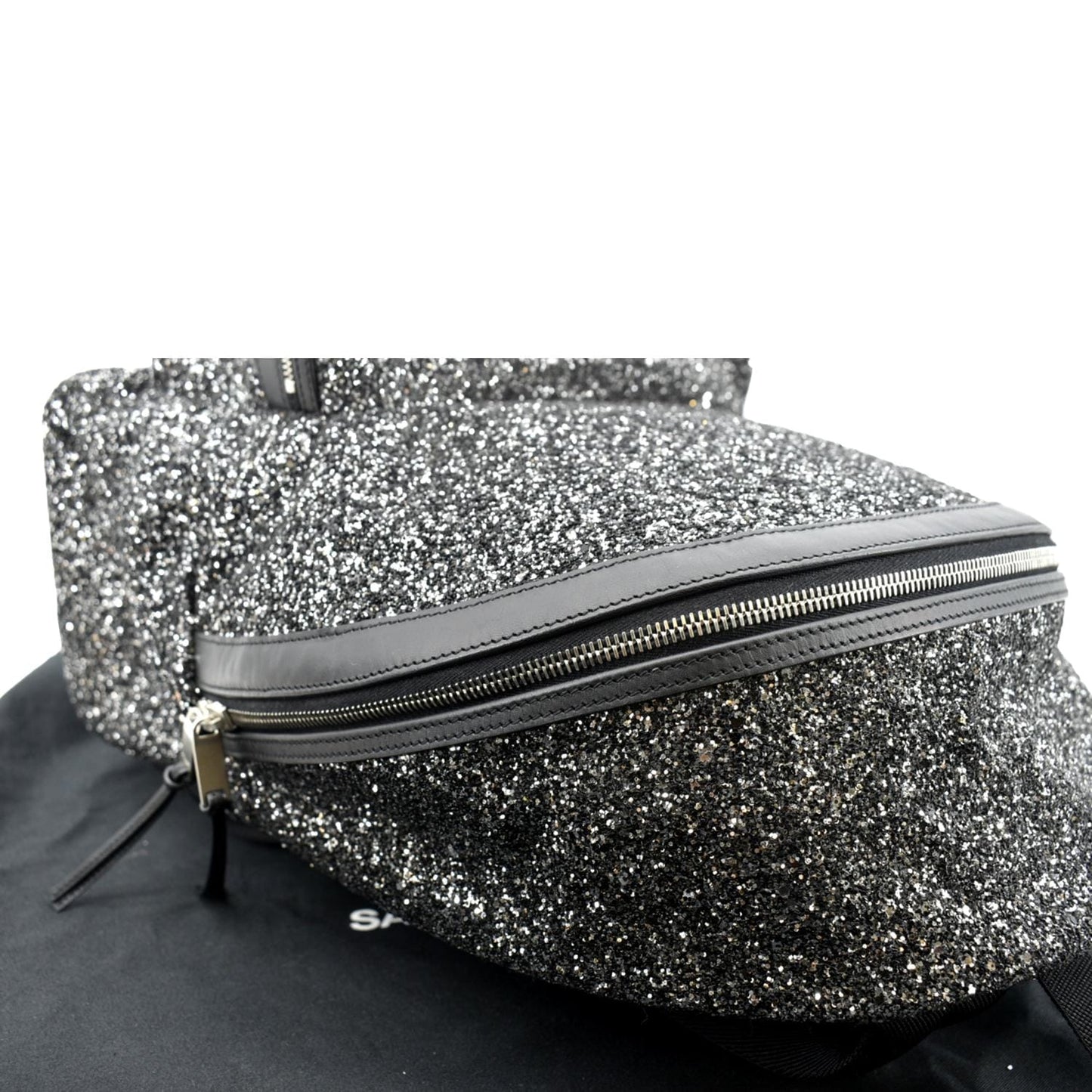 YVES SAINT LAURENT City Glitter Canvas Backpack Bag Black