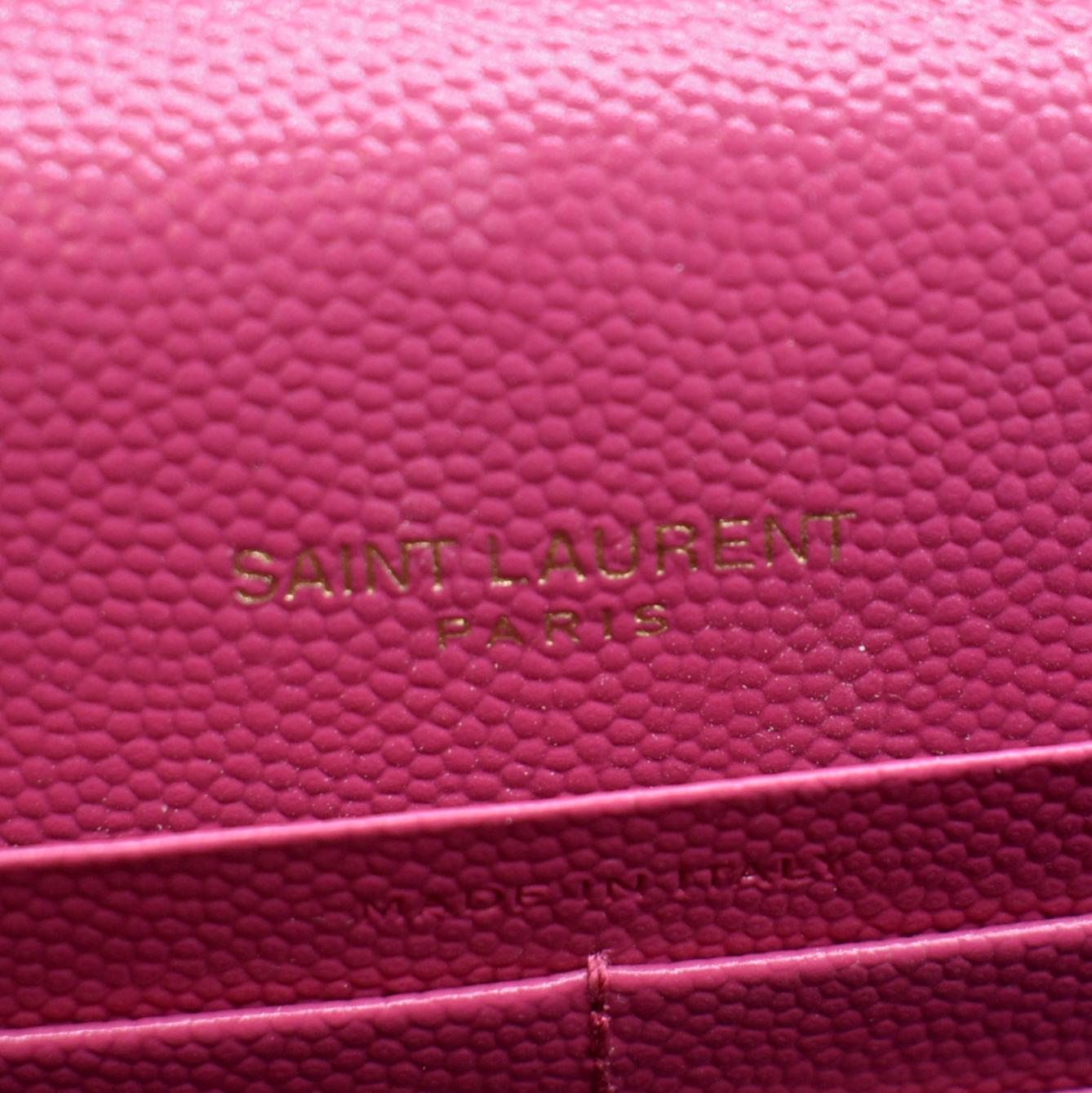 YVES SAINT LAURENT Cassandre Grain De Poudre Embossed Chain Envelope Bag Fuchsia