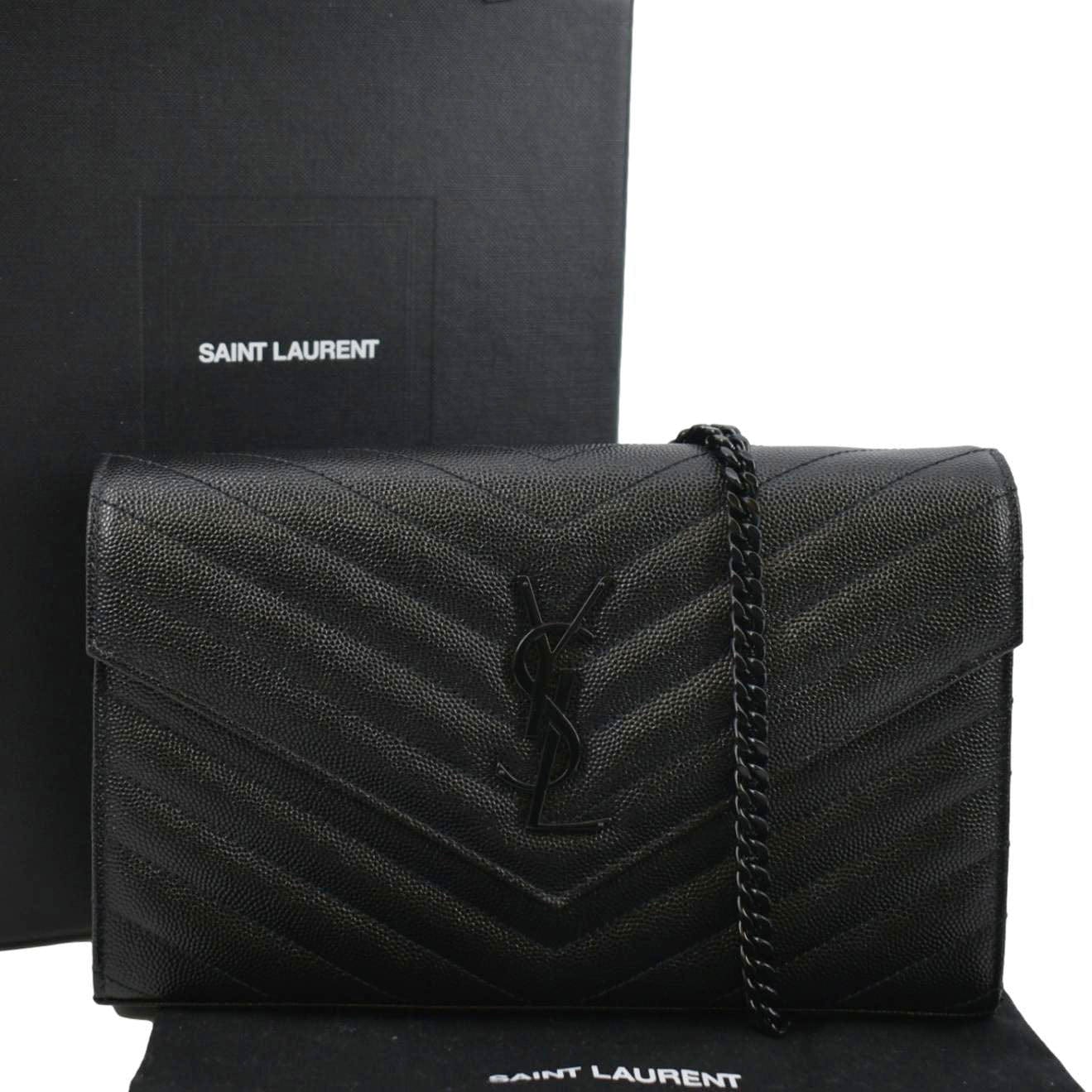 YVES SAINT LAURENT Cassandre Chain Wallet Leather Crossbody Bag Black