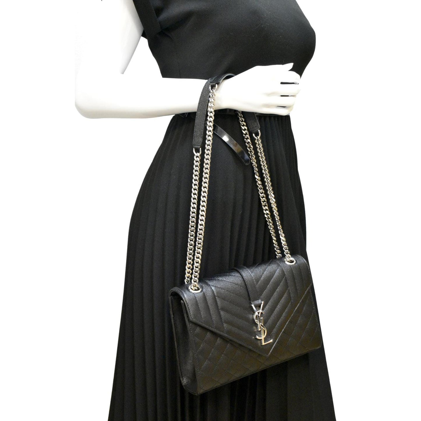 YVES SAINT LAURENT Medium Envelope Leather Chain Shoulder Bag Black