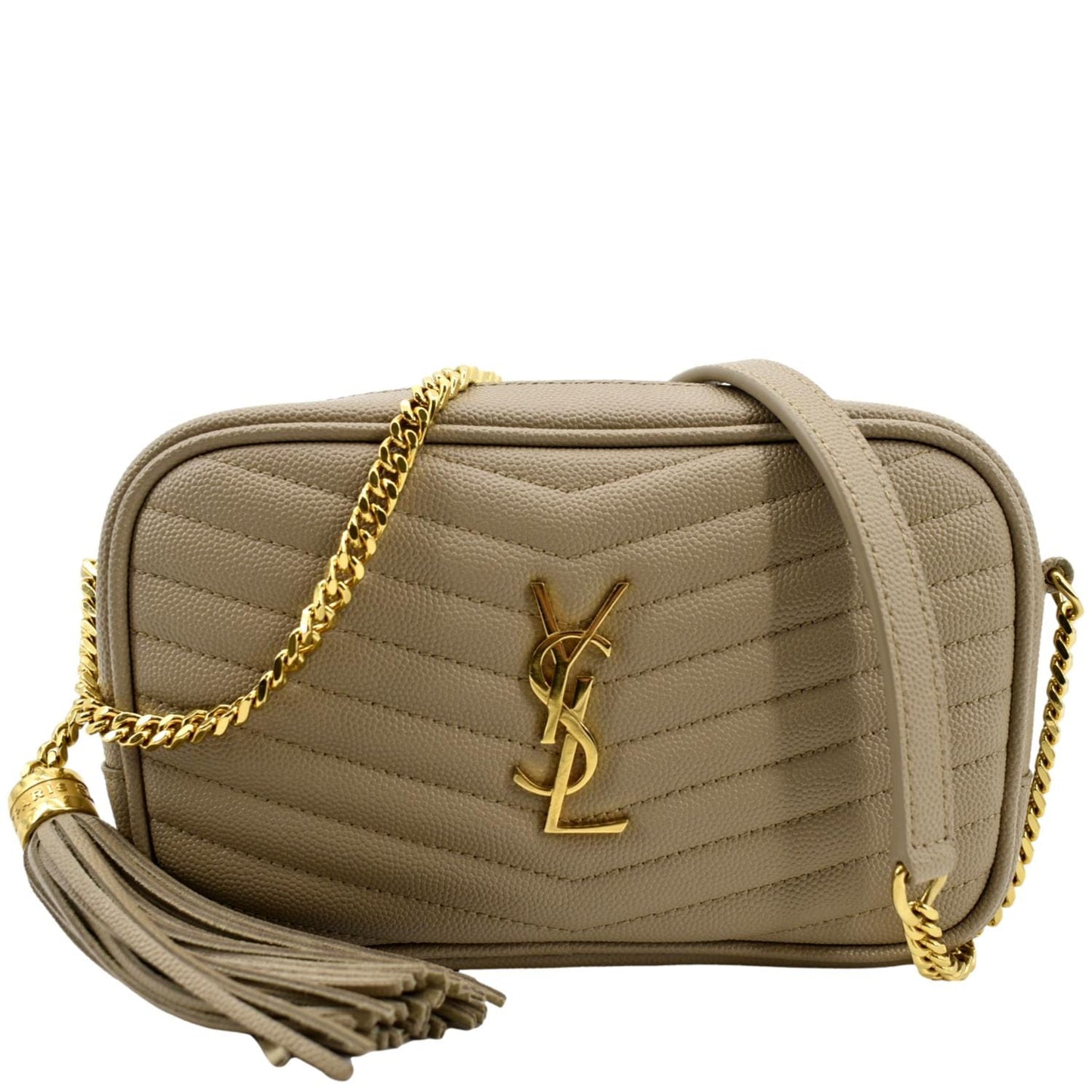 YVES SAINT LAURENT Mini Lou Grain De Poudre Camera Bag Beige