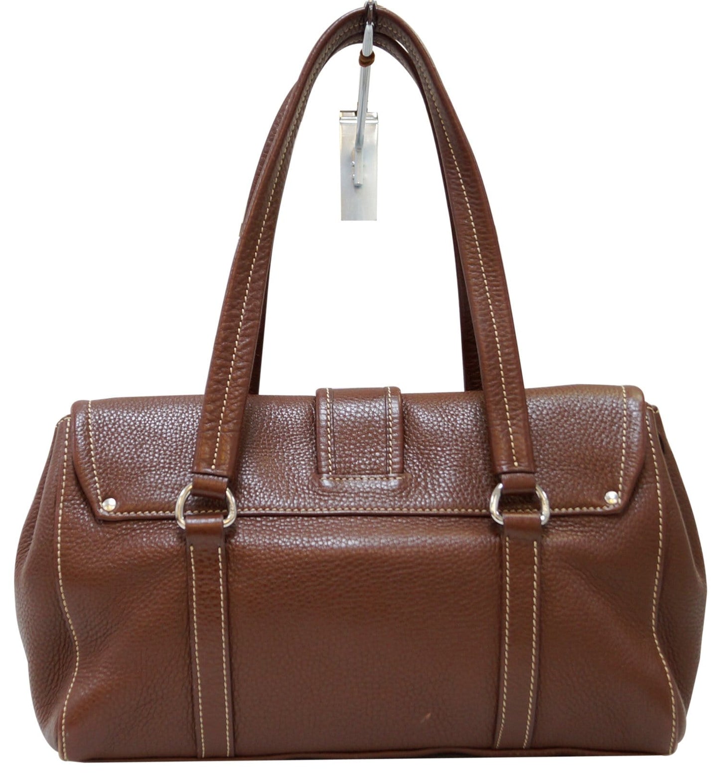 PRADA Brown Leather Grommet Shoulder Bag