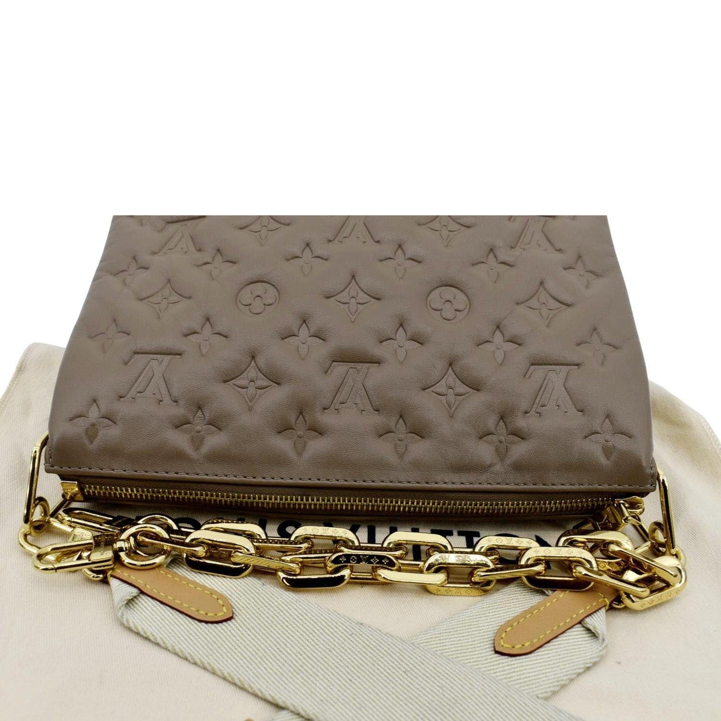 LOUIS VUITTON Coussin MM Monogram Embossed Shoulder Bag Taupe