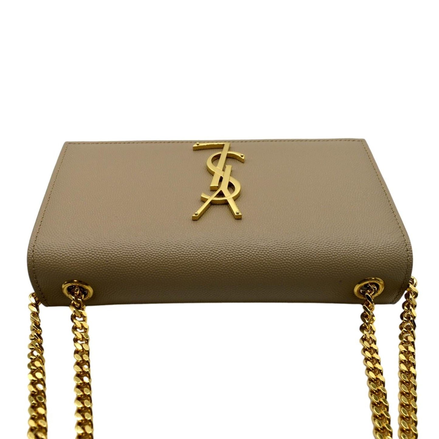 YVES SAINT LAURENT Kate Leather Chain Clutch Crossbody Bag Beige
