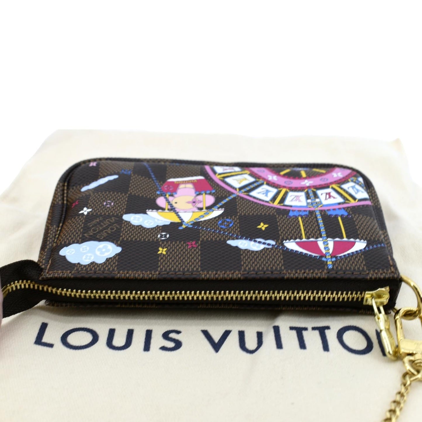 LOUIS VUITTON Christmas Animation Pochette Damier Ebene Accessoires Pouch Rose Ballerine