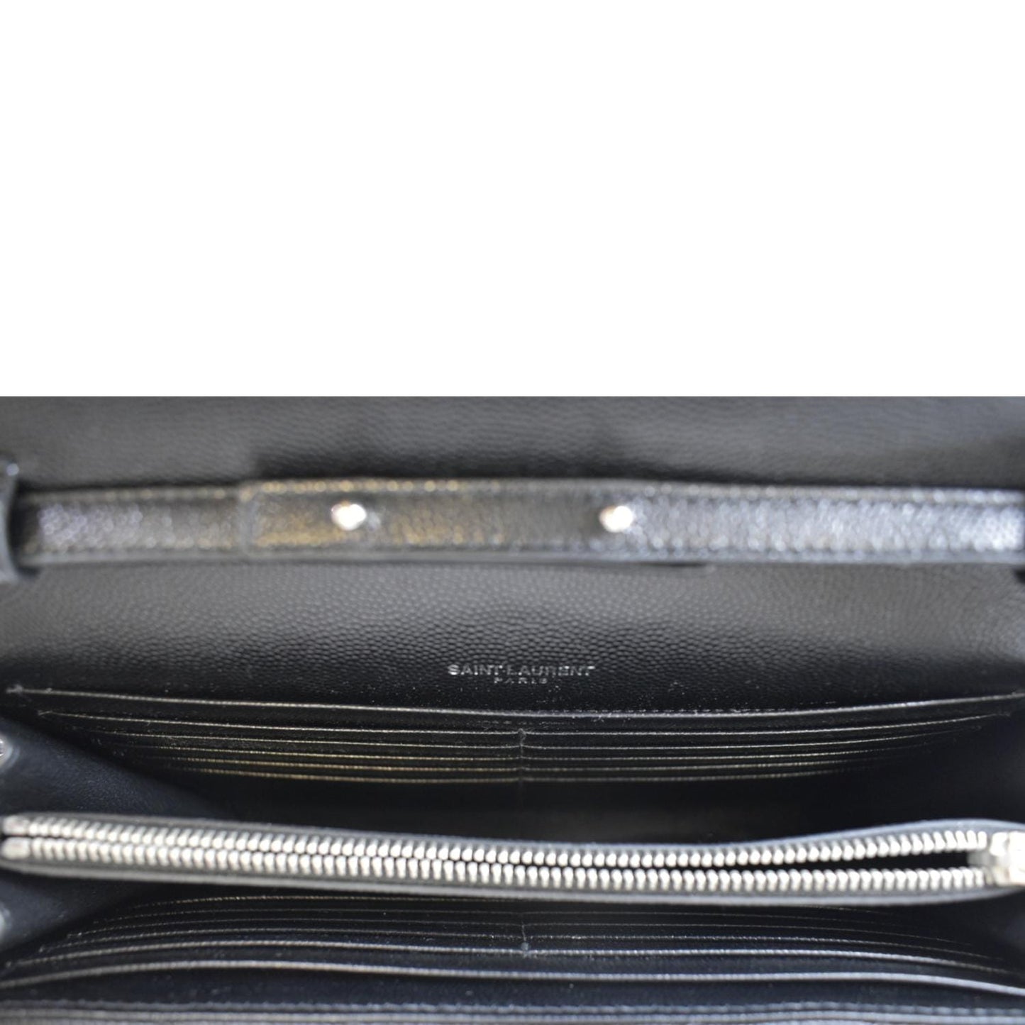 YVES SAINT LAURENT Cassandre Chain Wallet Leather Crossbody Bag Black