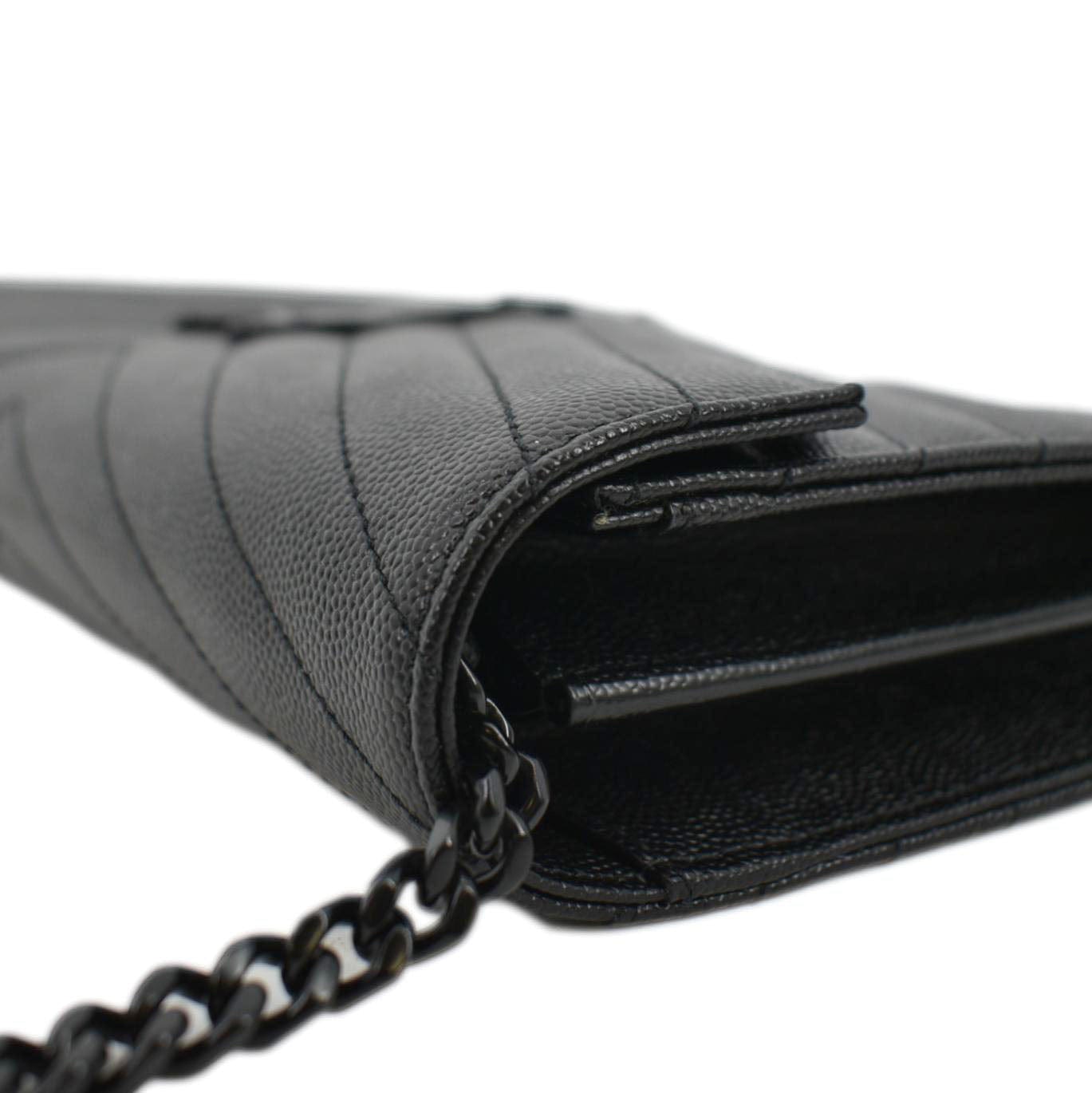 YVES SAINT LAURENT Cassandre Chain Wallet Leather Crossbody Bag Black