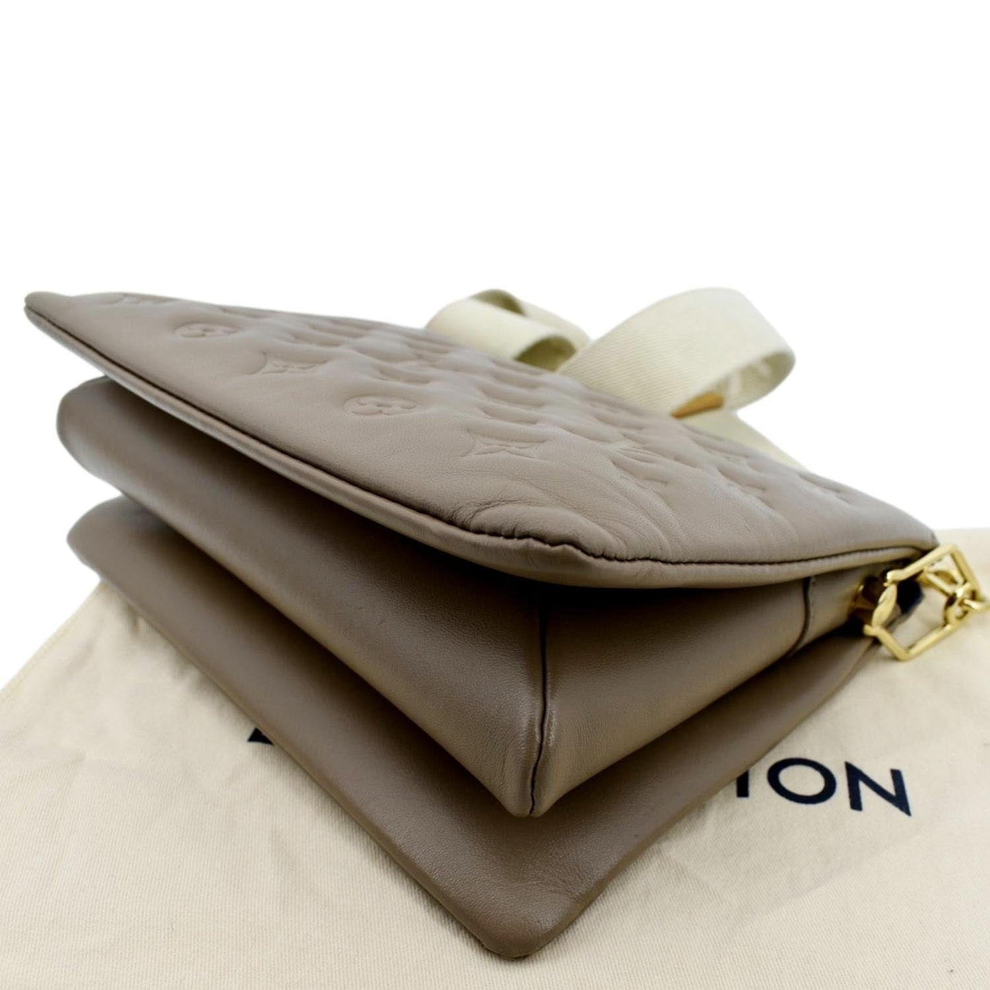 LOUIS VUITTON Coussin MM Monogram Embossed Shoulder Bag Taupe