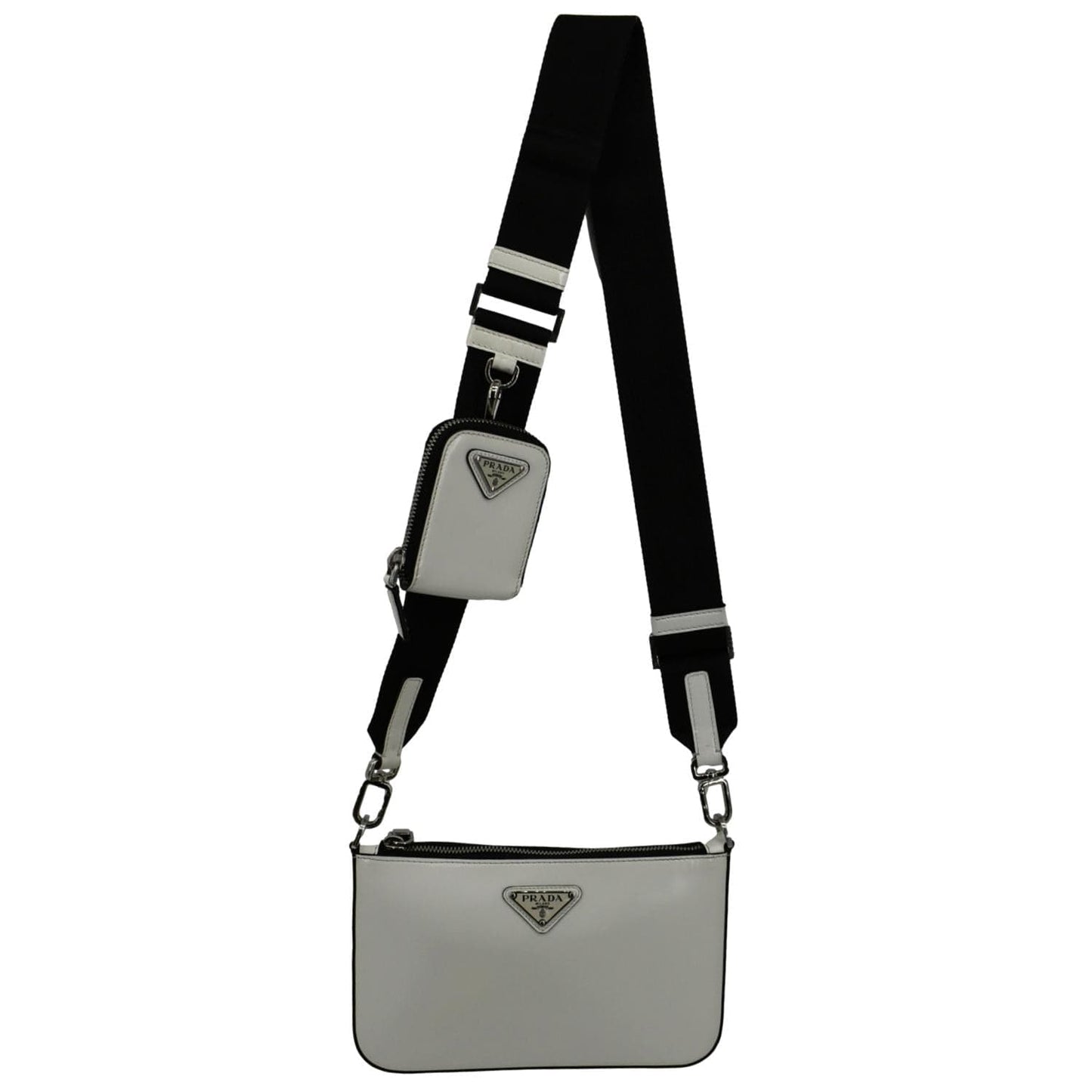 PRADA Brushed Leather Shoulder Bag White