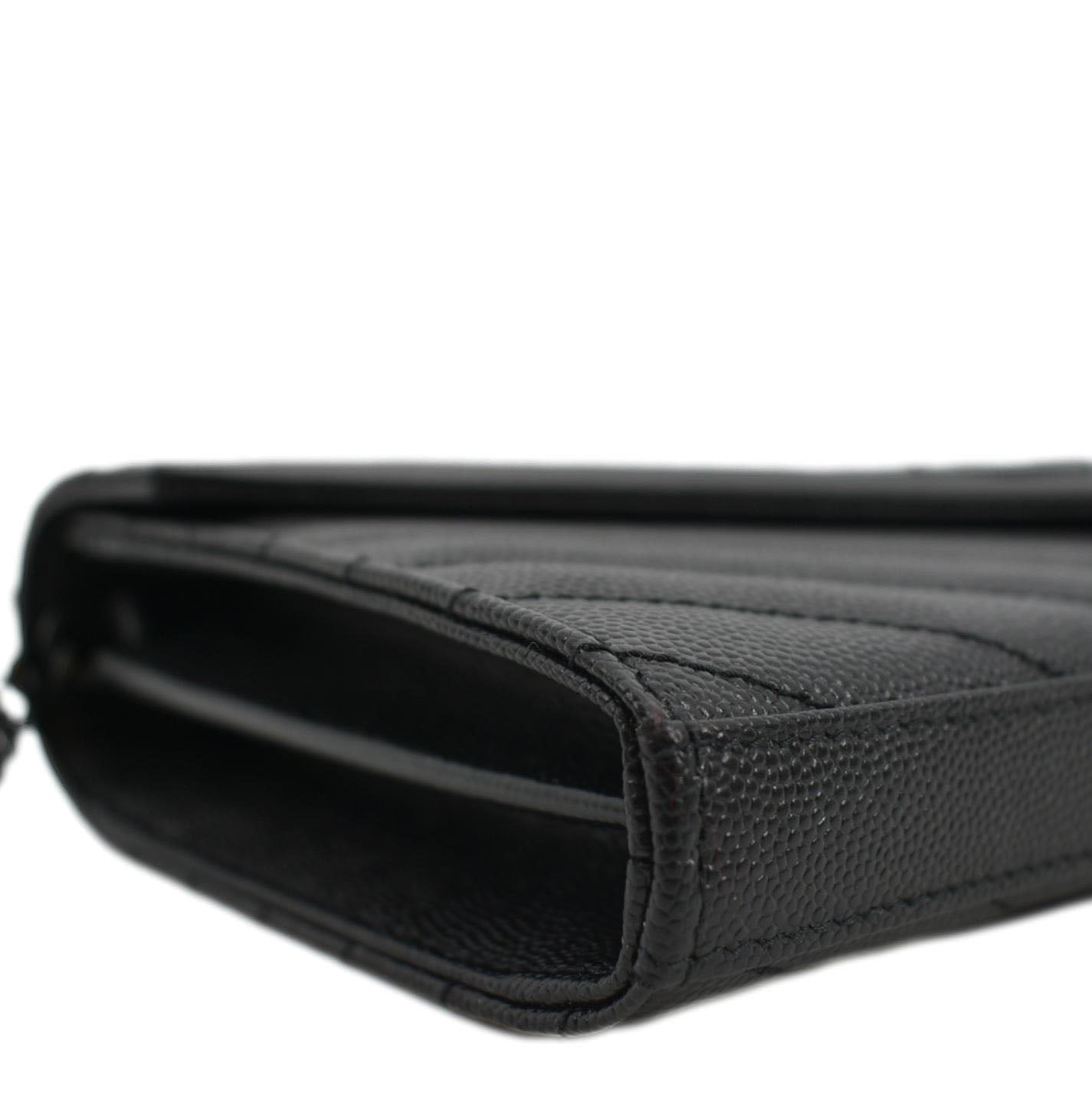 YVES SAINT LAURENT Cassandre Chain Wallet Leather Crossbody Bag Black