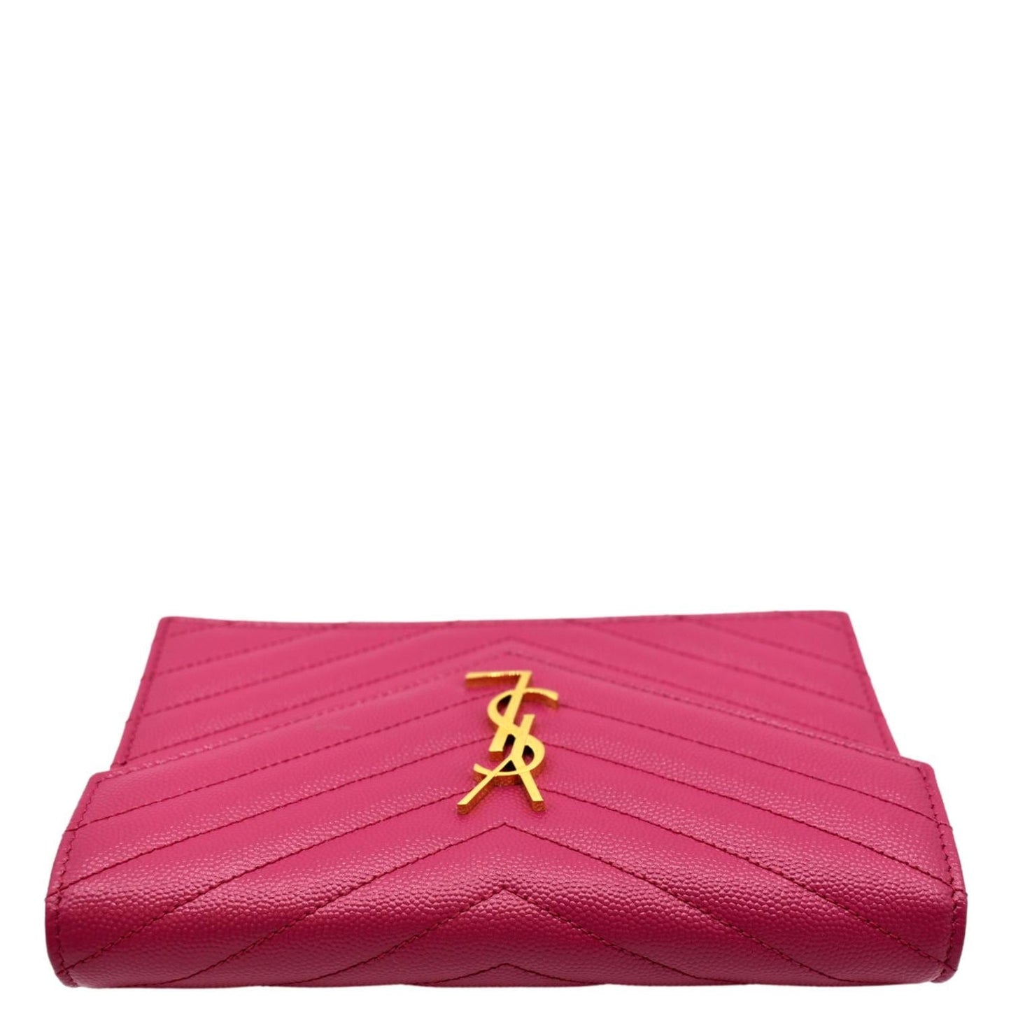YVES SAINT LAURENT Cassandre Grain De Poudre Embossed Chain Envelope Bag Fuchsia