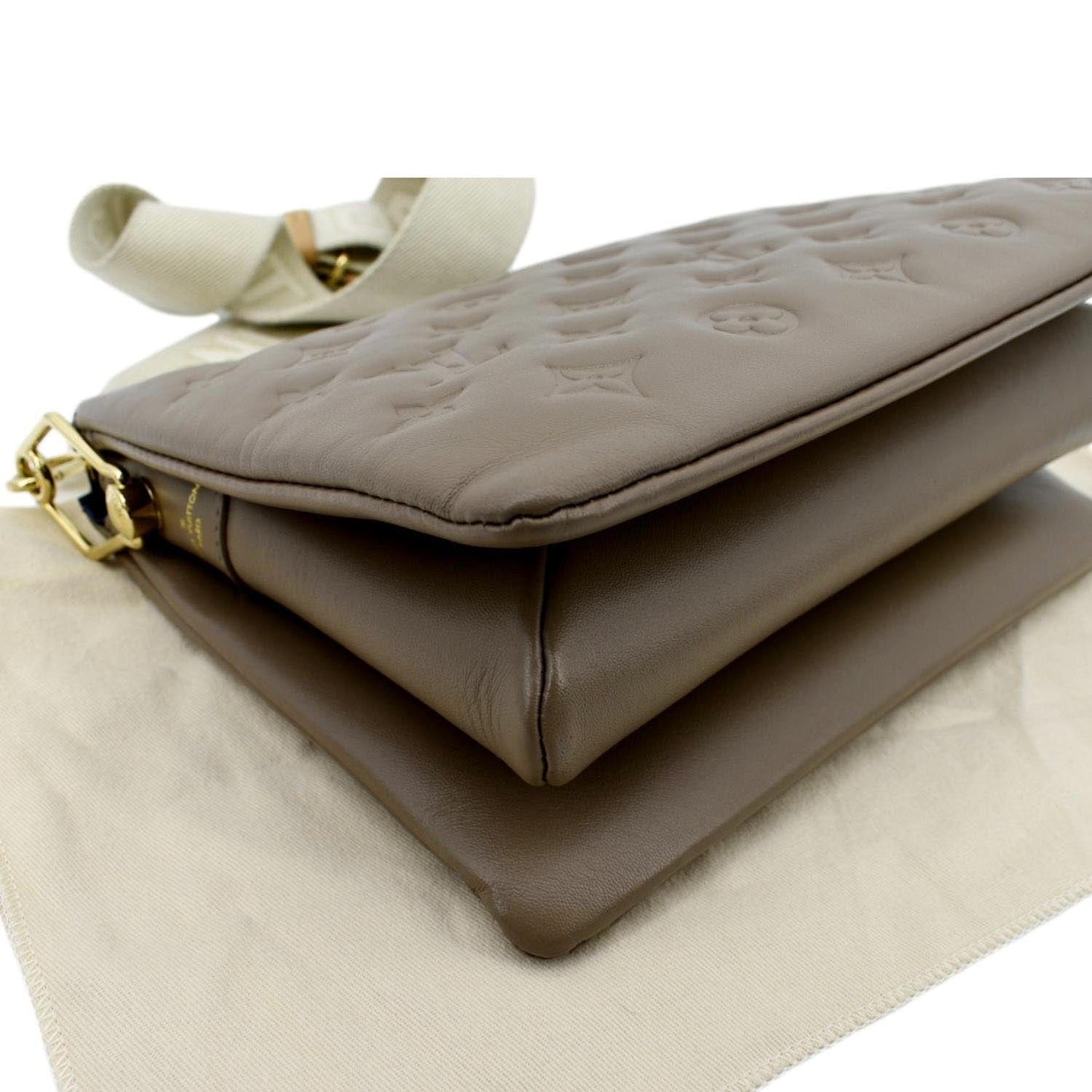 LOUIS VUITTON Coussin MM Monogram Embossed Shoulder Bag Taupe