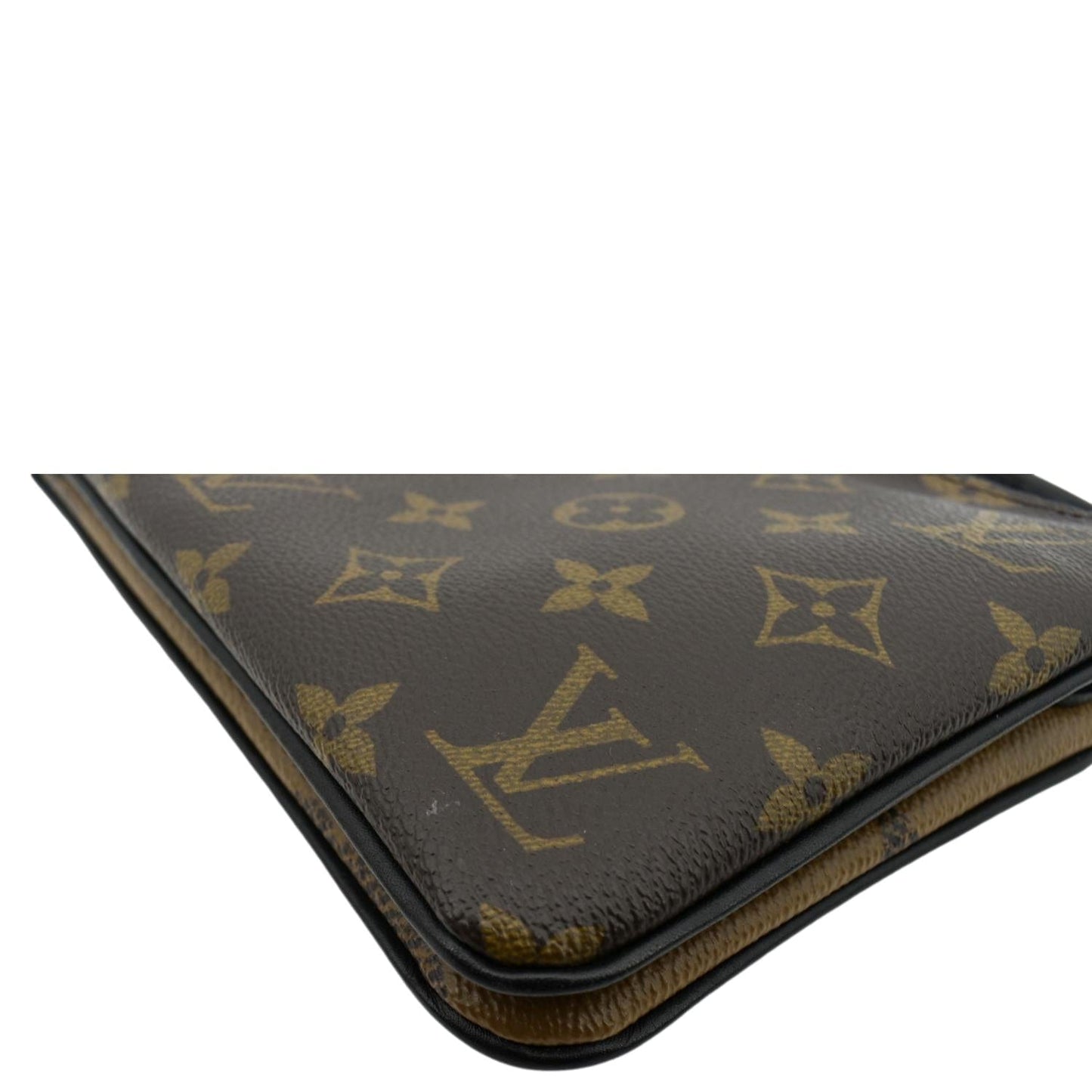 LOUIS VUITTON Double Zip Pochette Reverse Monogram Giant Crossbody Bag Brown