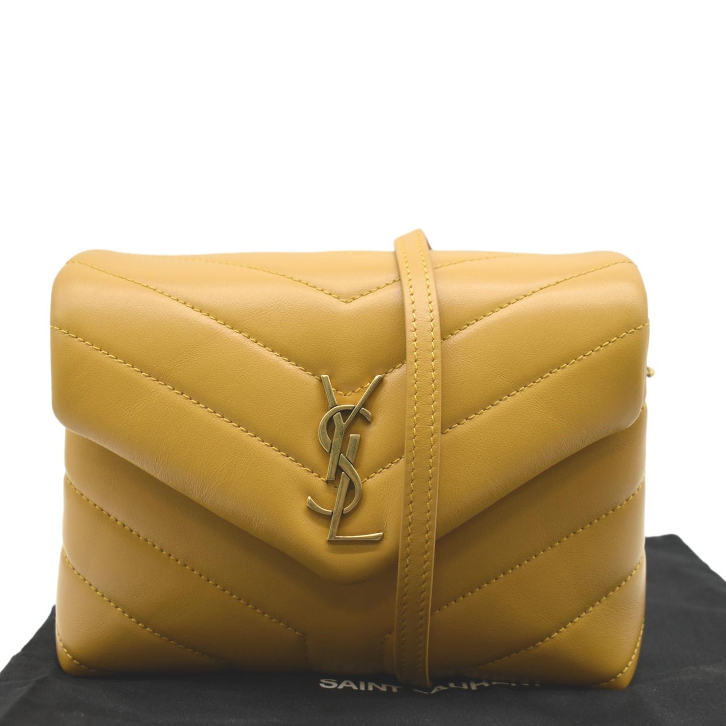 YVES SAINT LAURENT Mini Loulou Leather Crossbody Bag Yellow