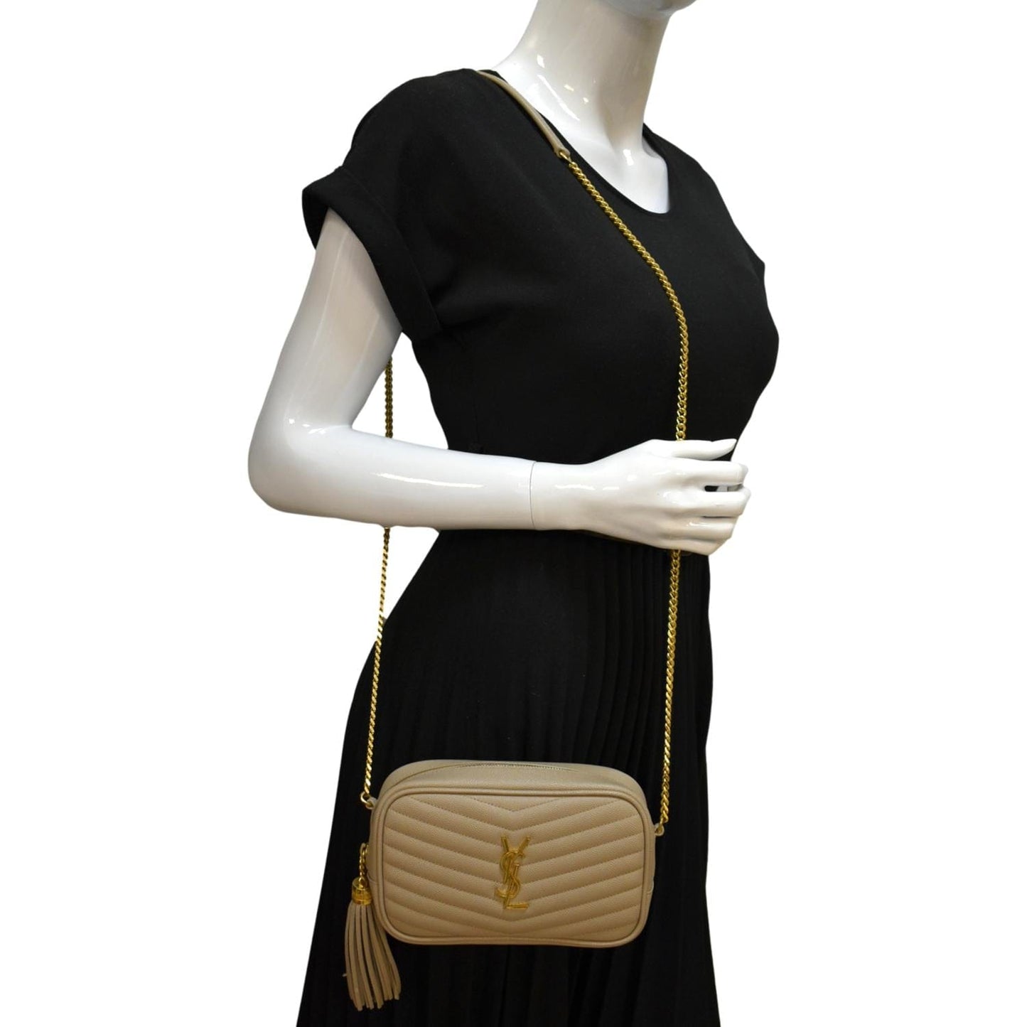 YVES SAINT LAURENT Mini Lou Grain De Poudre Camera Bag Beige