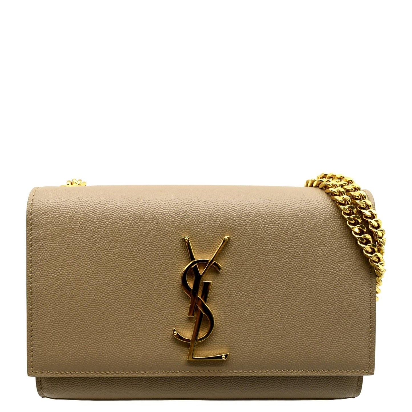 YVES SAINT LAURENT Kate Leather Chain Clutch Crossbody Bag Beige