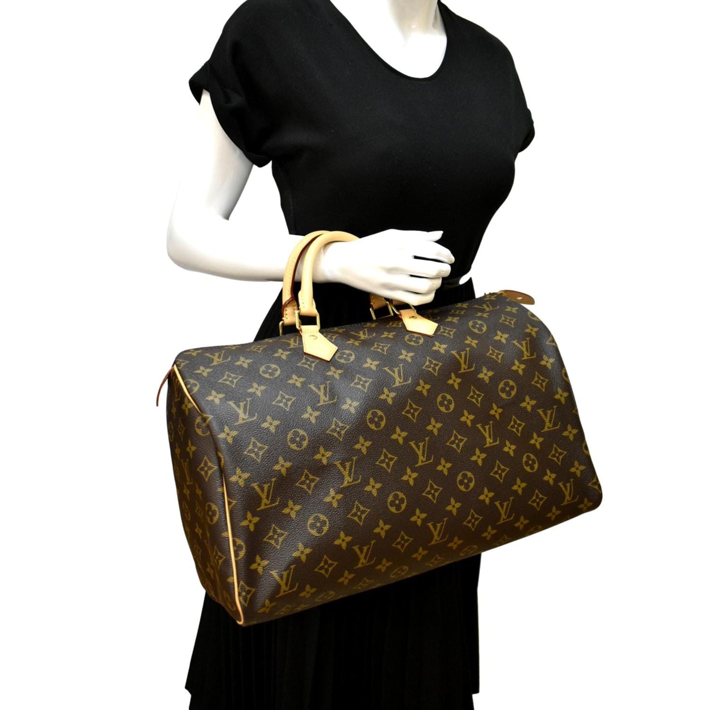 LOUIS VUITTON Speedy 40 Monogram Canvas Satchel Bag Brown