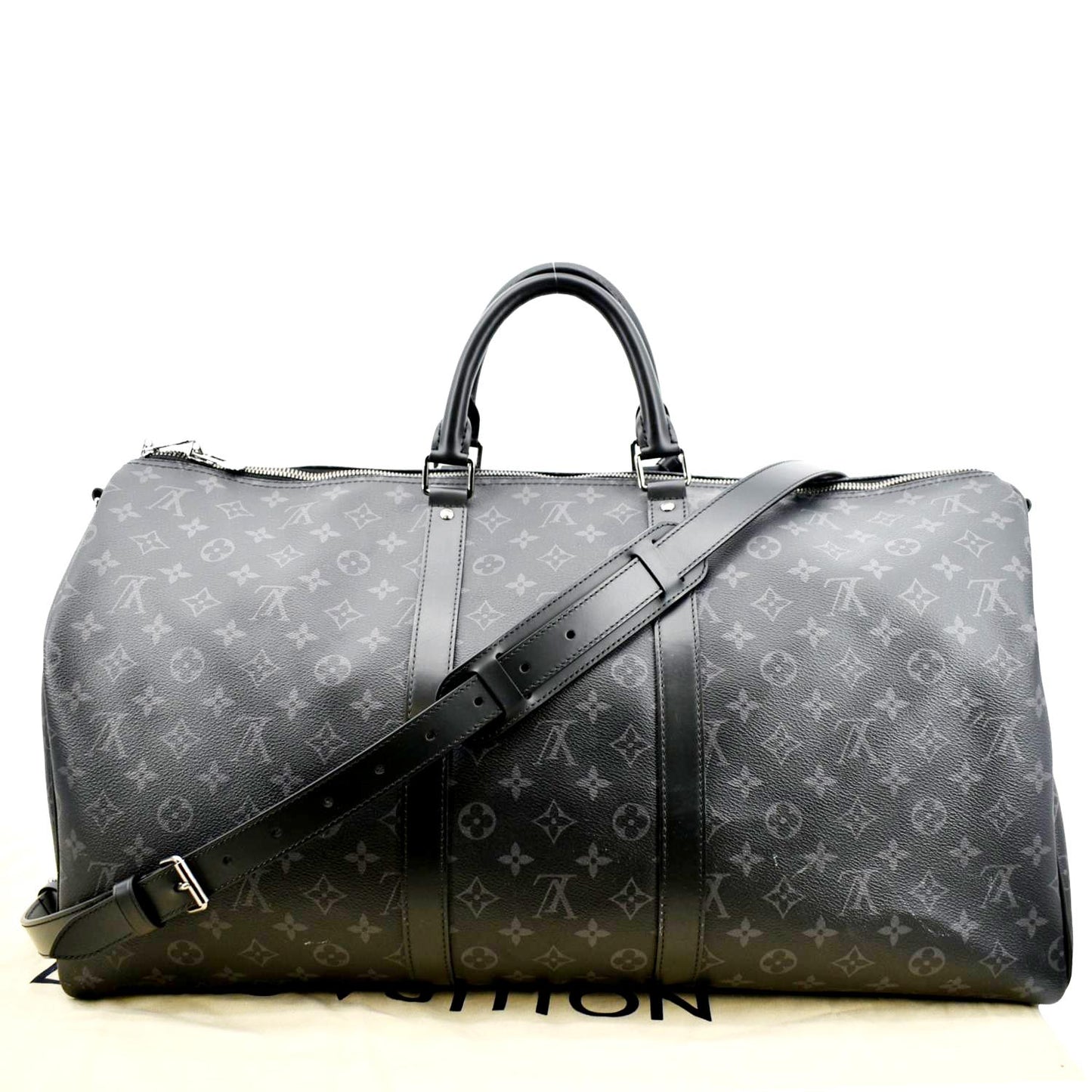 LOUIS VUITTON Keepall 55 Bandouliere Monogram Eclipse Travel Bag Black