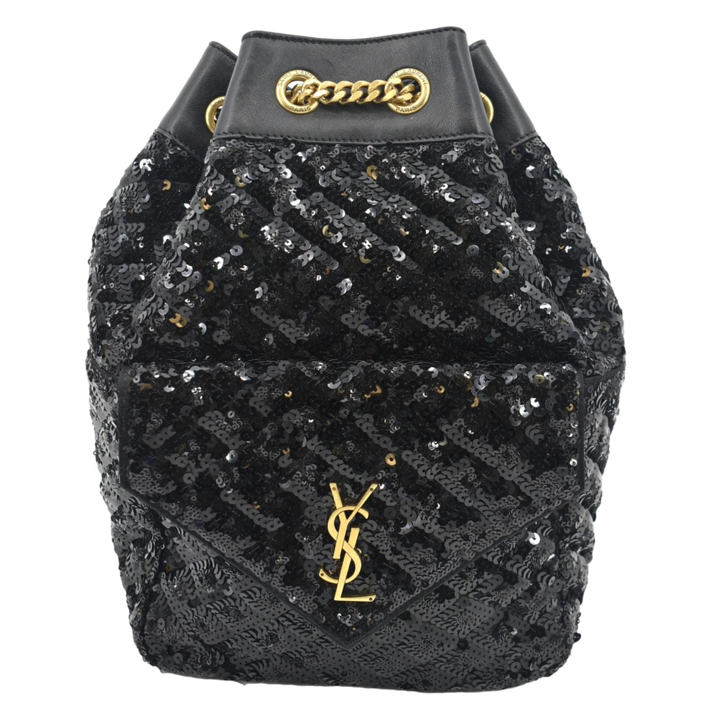 YVES SAINT LAURENT Sequin Leather Backpack Bag Black